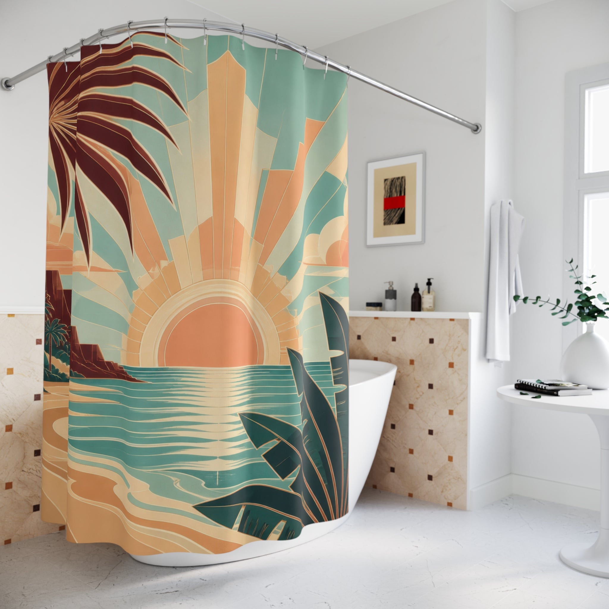 Art Deco Seaside Sunrise Shower Curtain