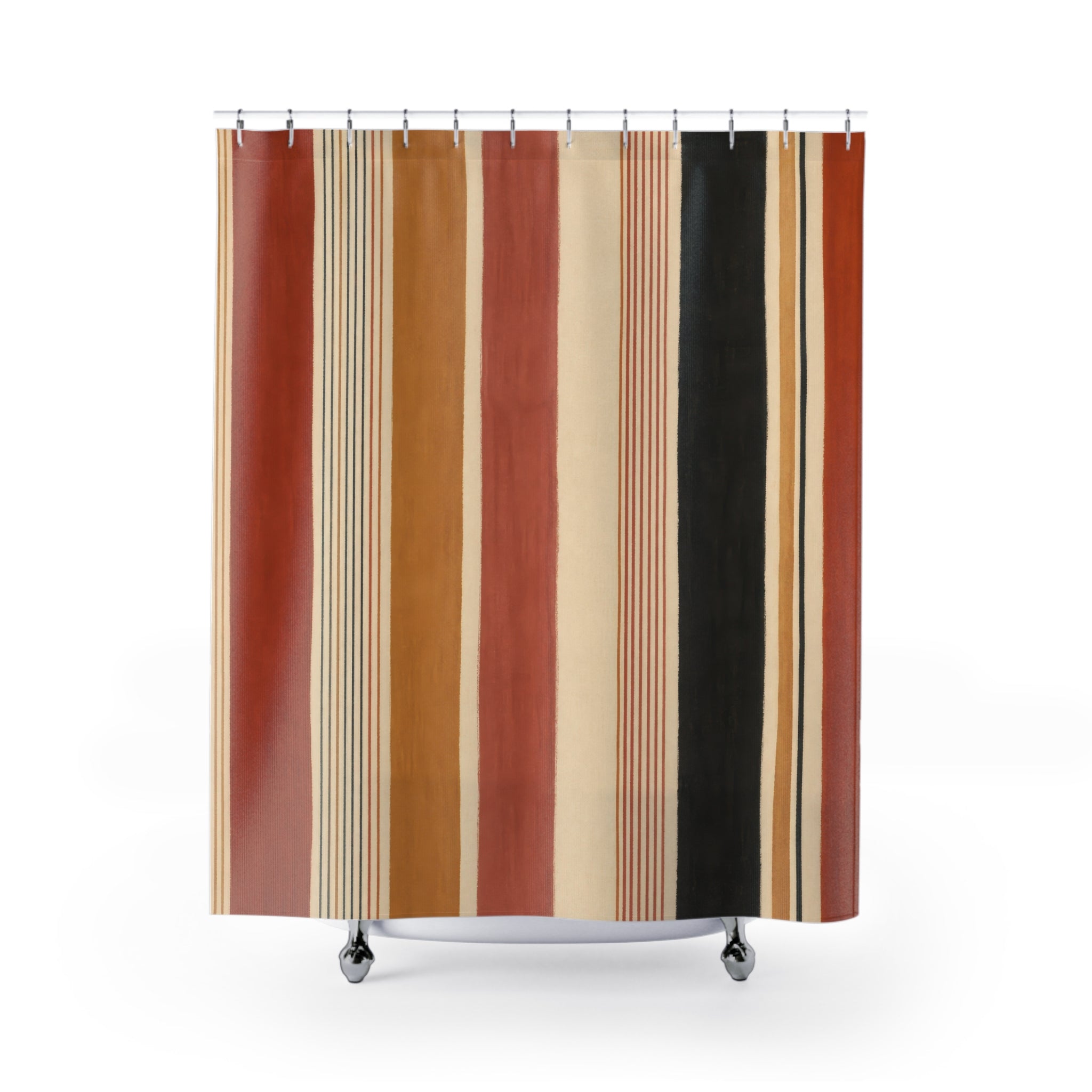 Rust Sage Beige Watercolor Stripe Shower Curtain