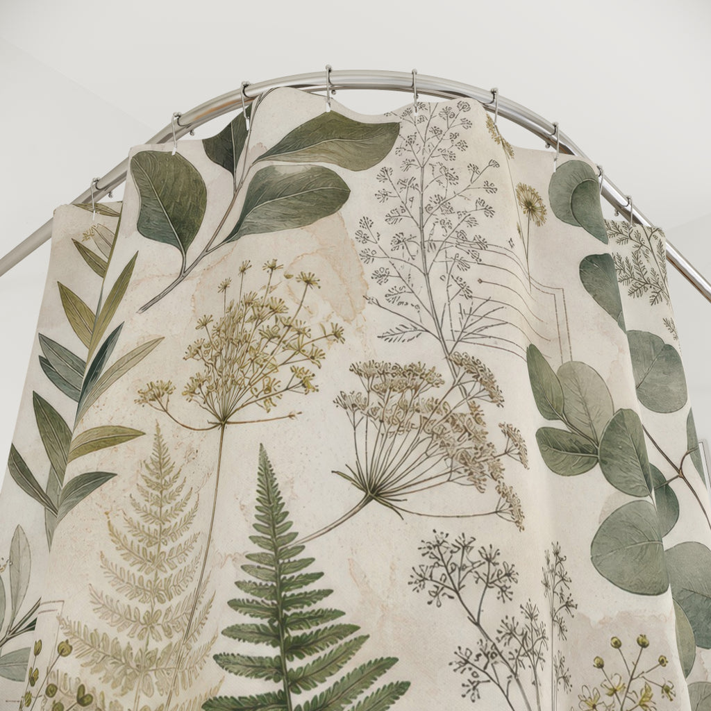 Botanical Shower Curtain: Sage Green Leaf Pattern