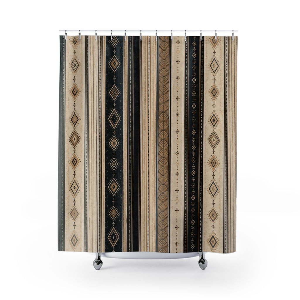 Black and Beige Art Deco Stripe Shower Curtain