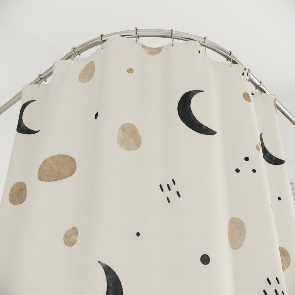 Black Beige Celestial Crescent Shower Curtain