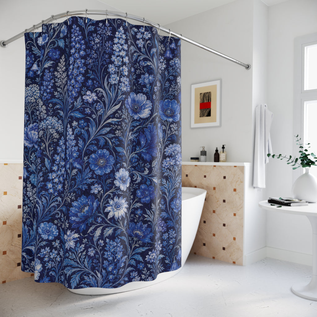 Dark Blue Floral Shower Curtain