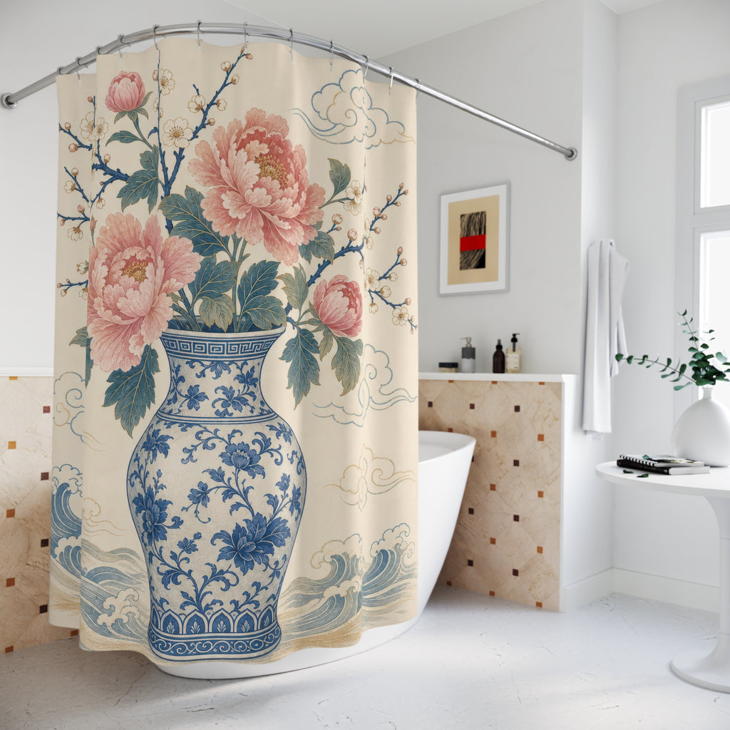 Chinoiserie Blue and White Shower Curtain: Chinoiserie Shower