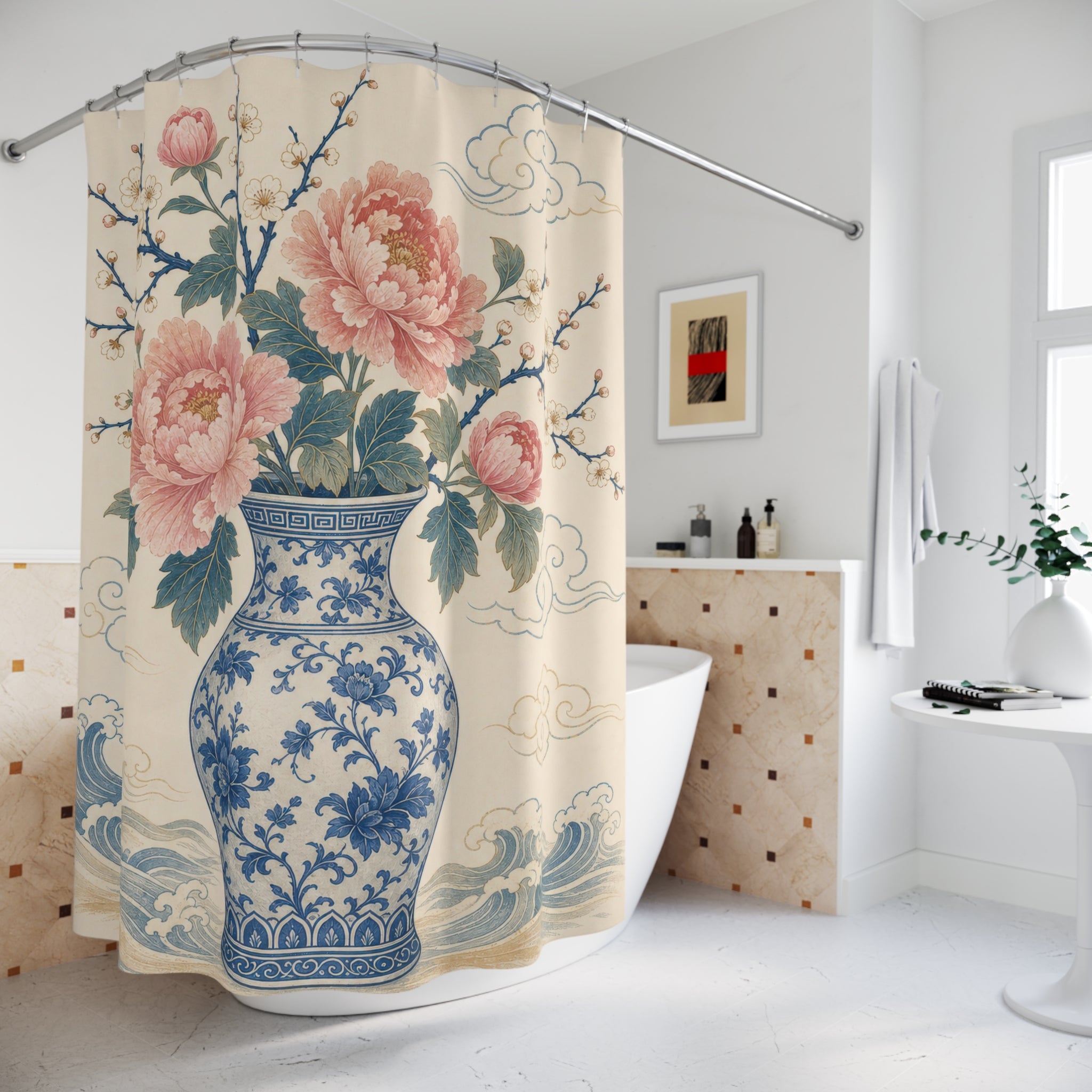 Chinoiserie Blue and White Shower Curtain: Chinoiserie Shower