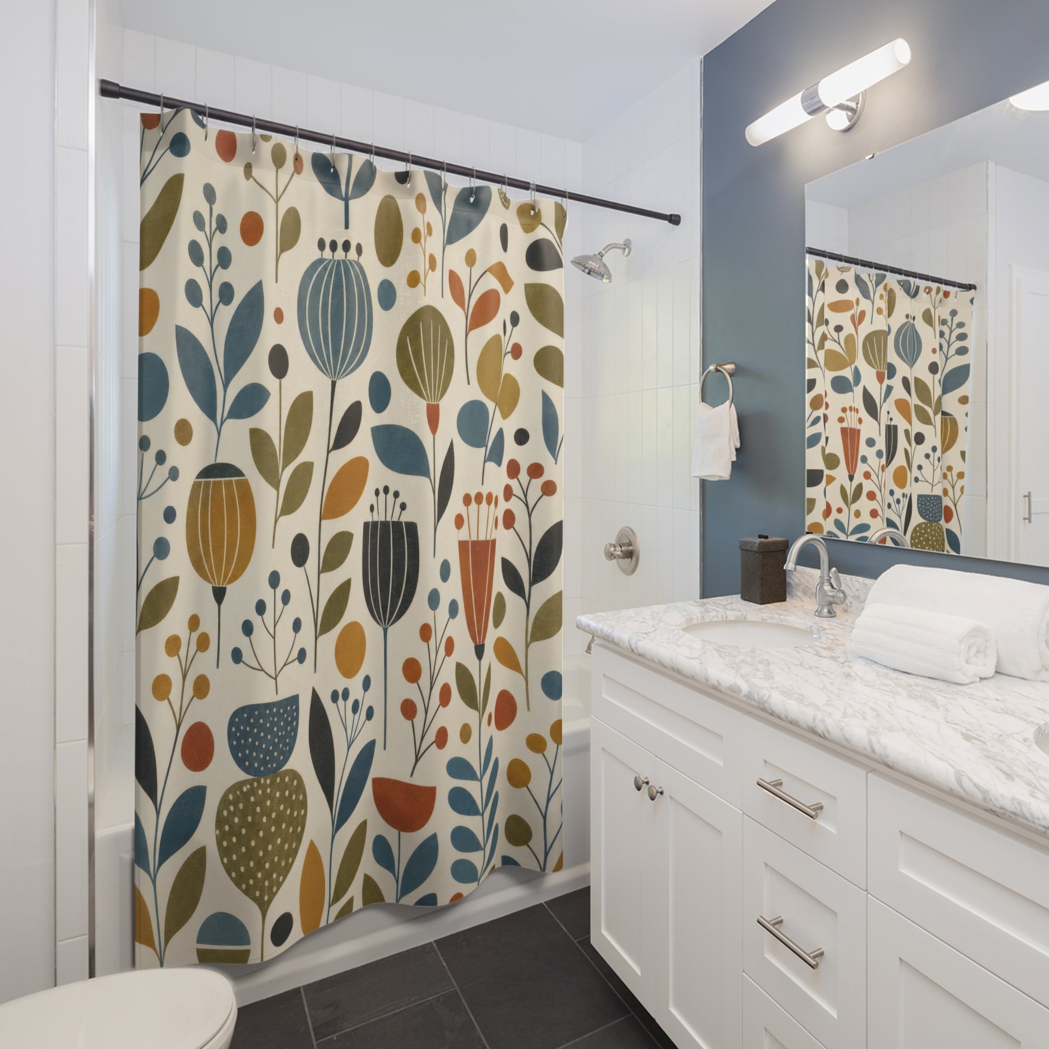 Retro Botanical Flower Shower Curtain