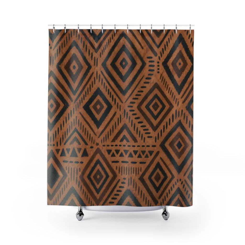 Black Brown Diamond Medallion Shower Curtain