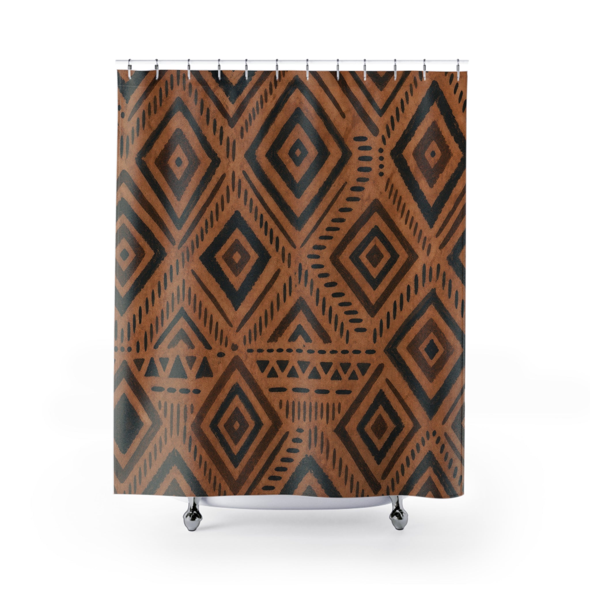Black Brown Diamond Medallion Shower Curtain