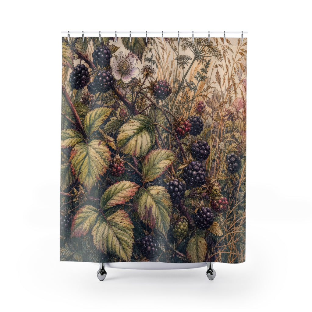 Ink Watercolor Blackberry Bramble Shower Curtain