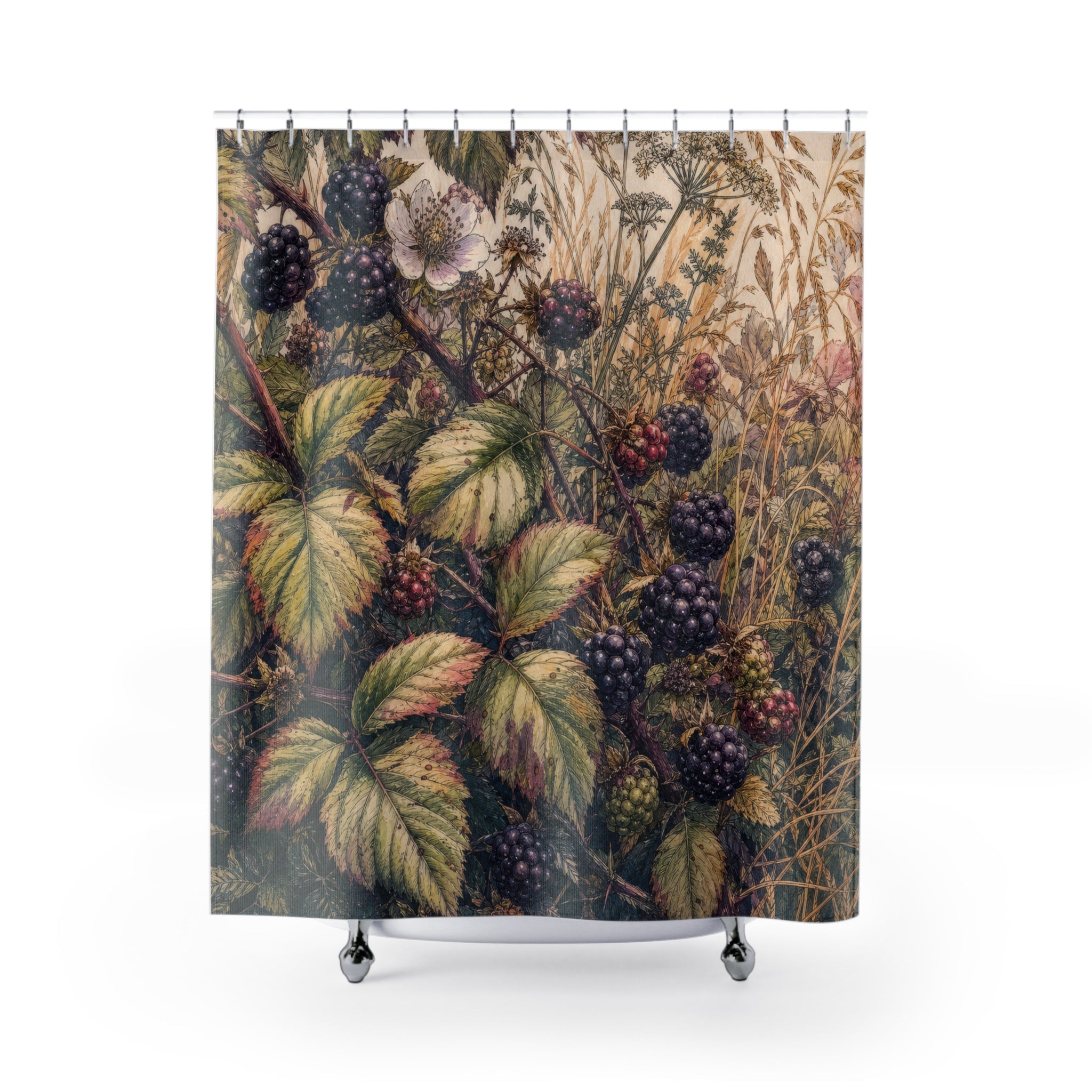 Ink Watercolor Blackberry Bramble Shower Curtain