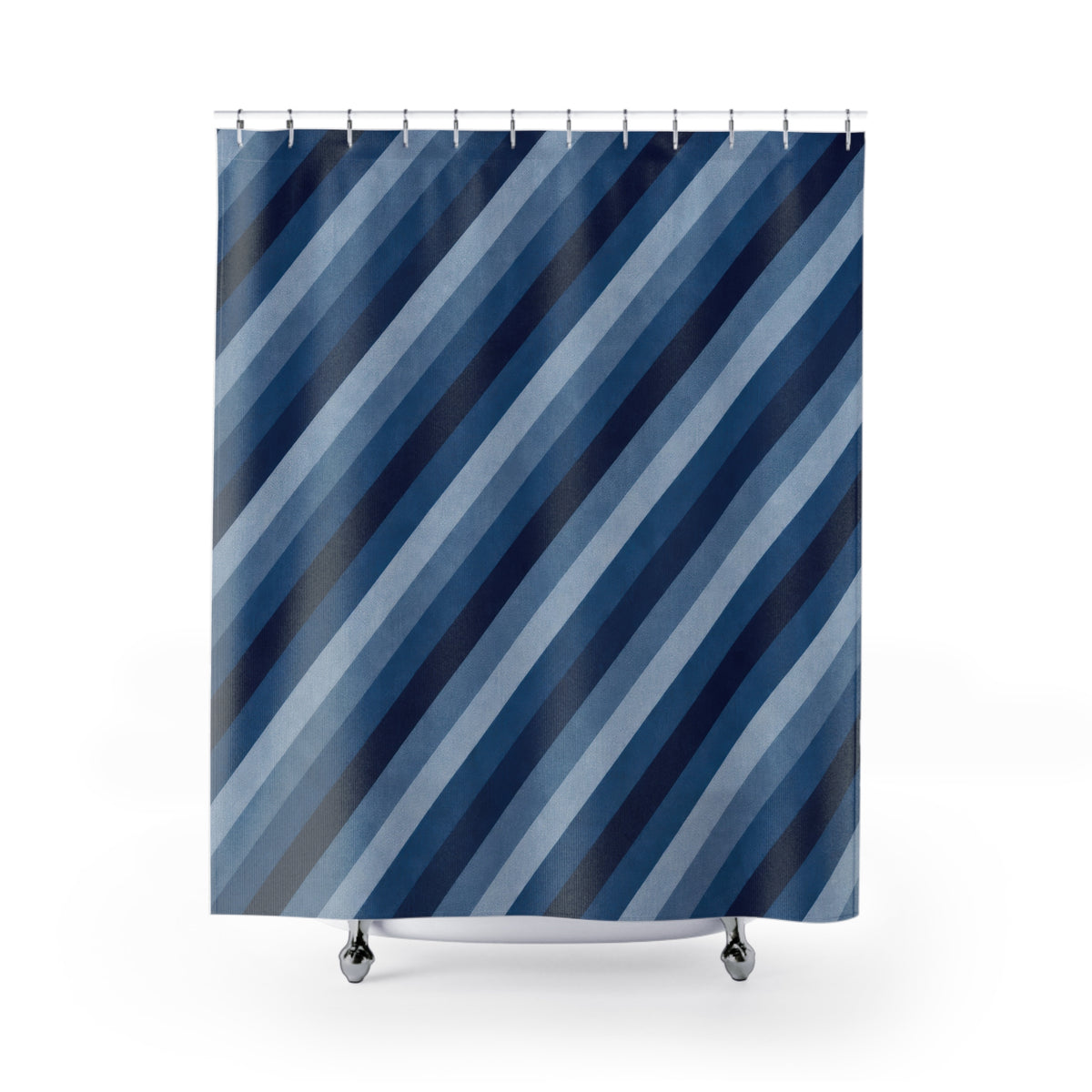 Navy Cobalt Diagonal Stripe Shower Curtain