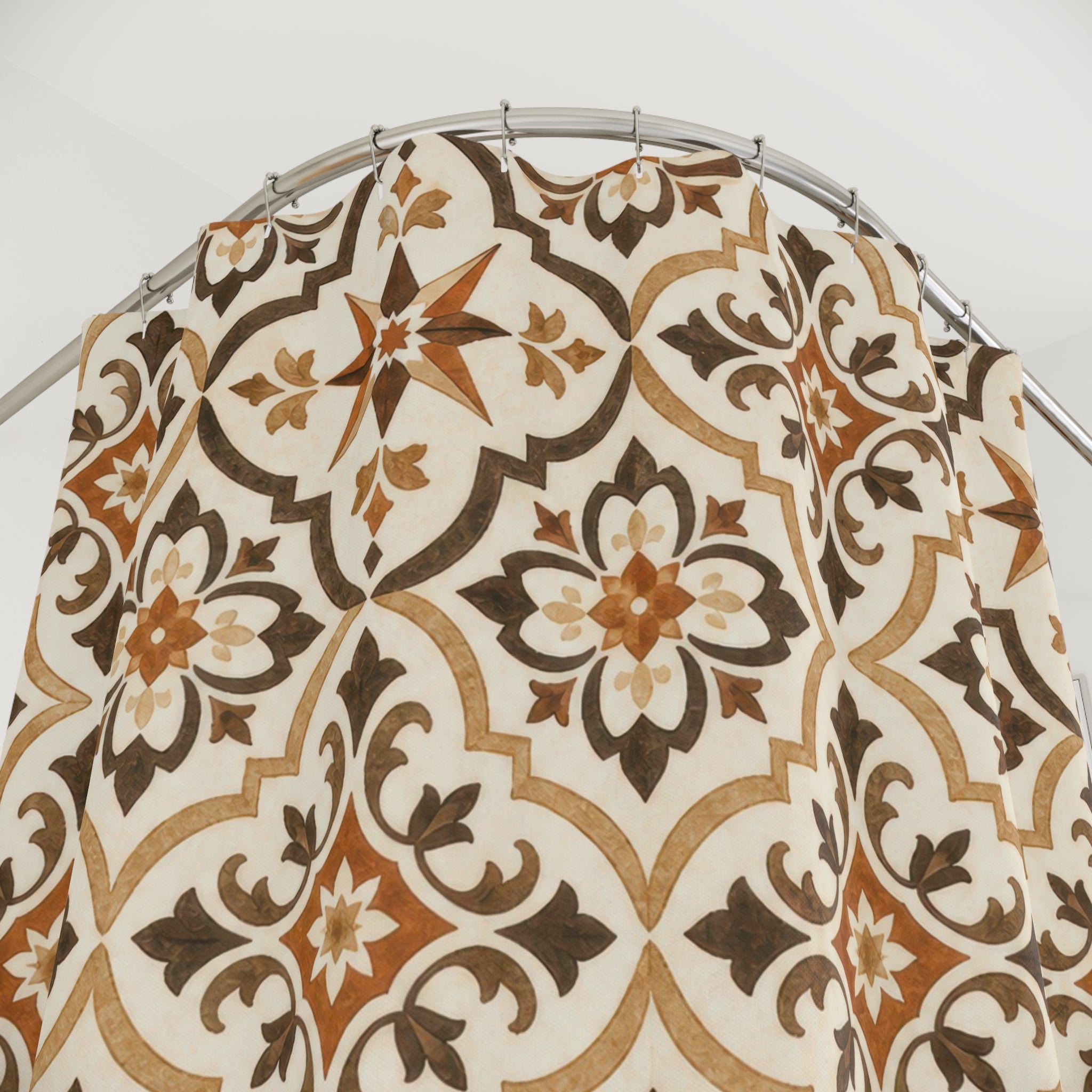 Brown Tan Moroccan Star Medallion Shower Curtain