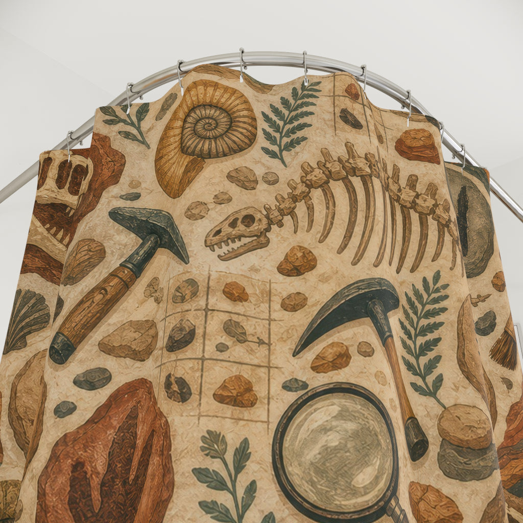 Fossil Shower Curtain, Explorer Kids Bathroom Decor, Dinosaur Fossil Bath Curtain, Boys Bathroom Decor, Nature Study, Bath Decor, Guest Bath