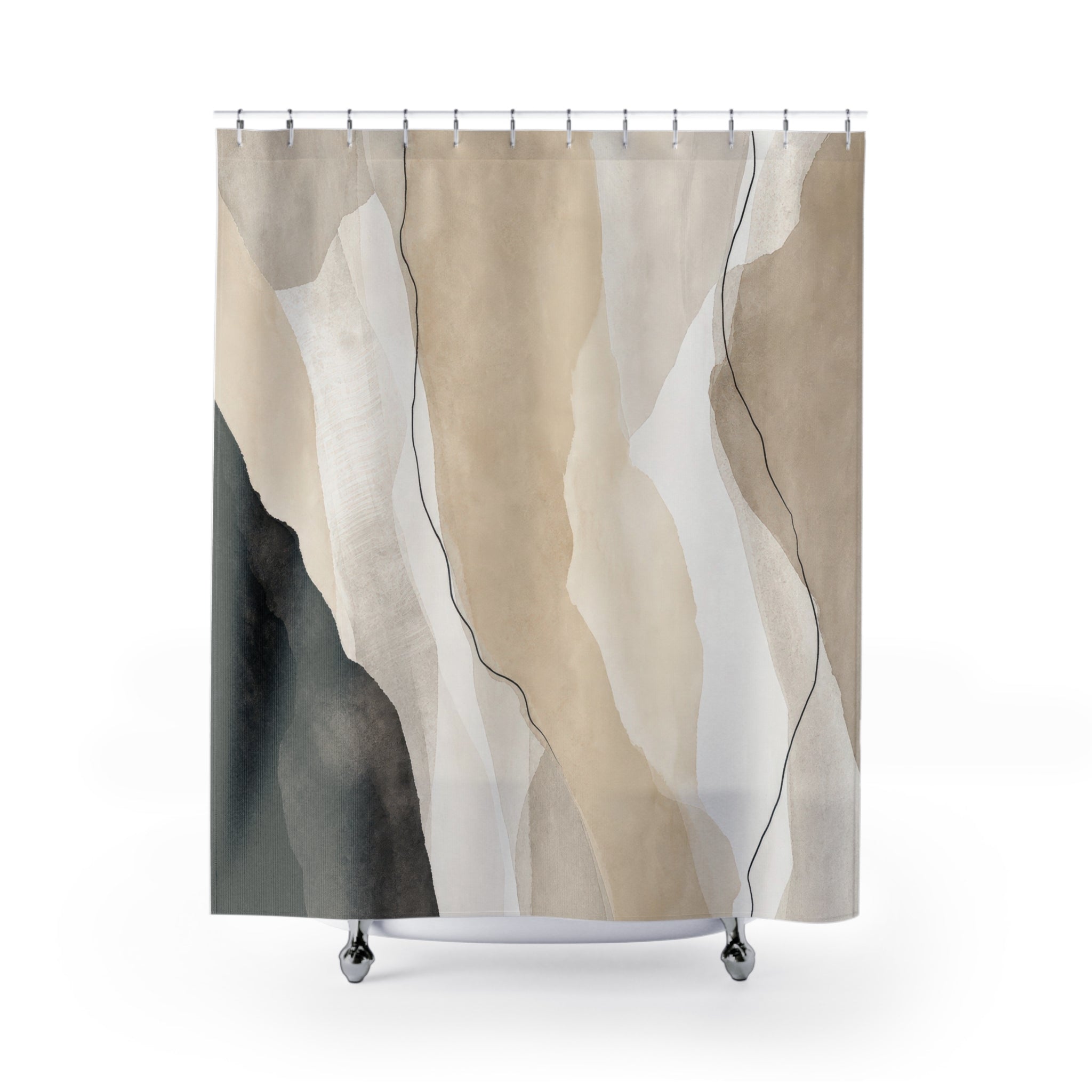 Black Beige Faceted Landscape Shower Curtain