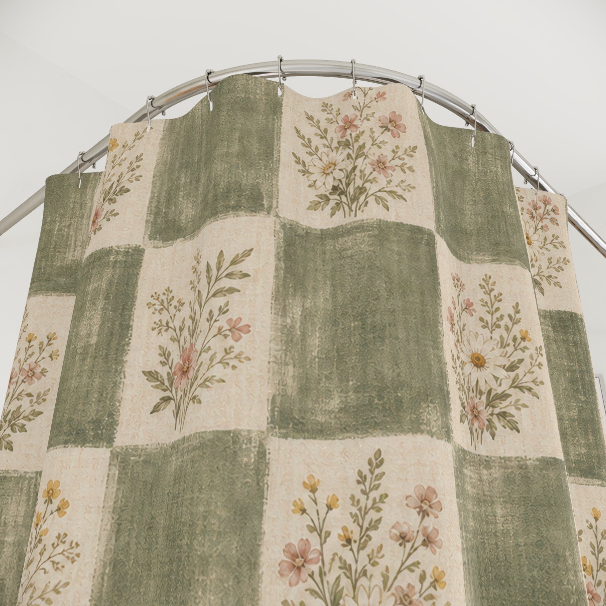 Sage Green Check Shower Curtain