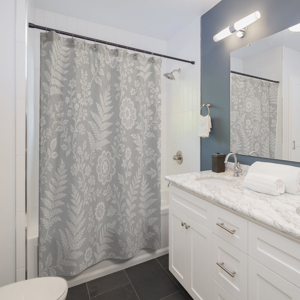 Grey Fern Floral Shower Curtain