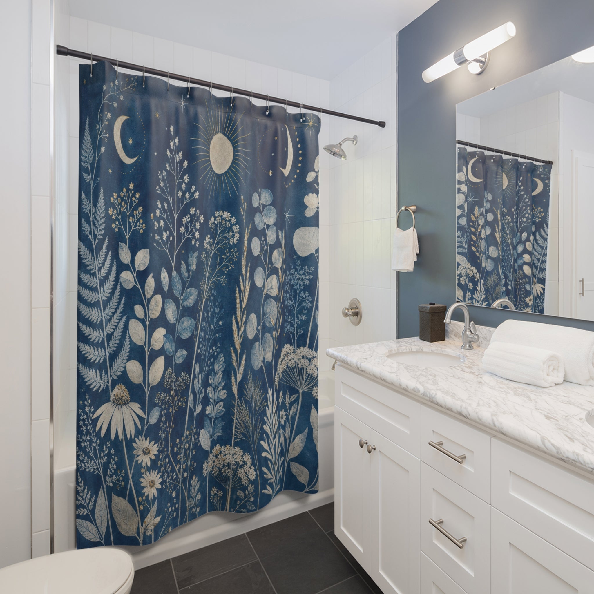 Blue Celestial Moon Shower Curtain
