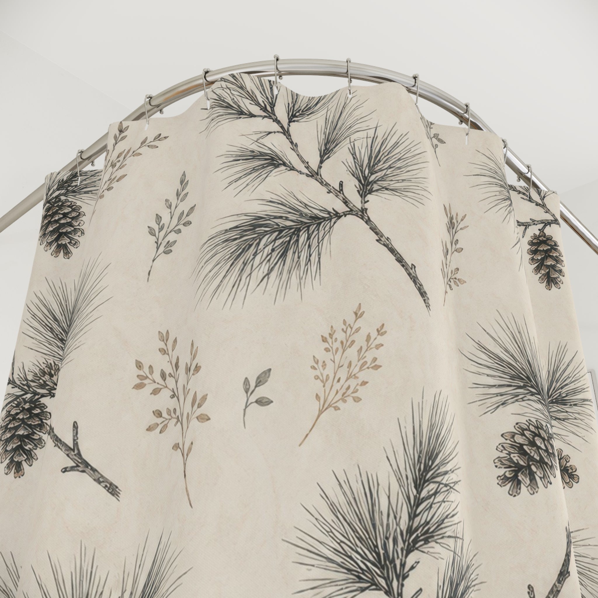 Black Pine Needle Sprig Shower Curtain