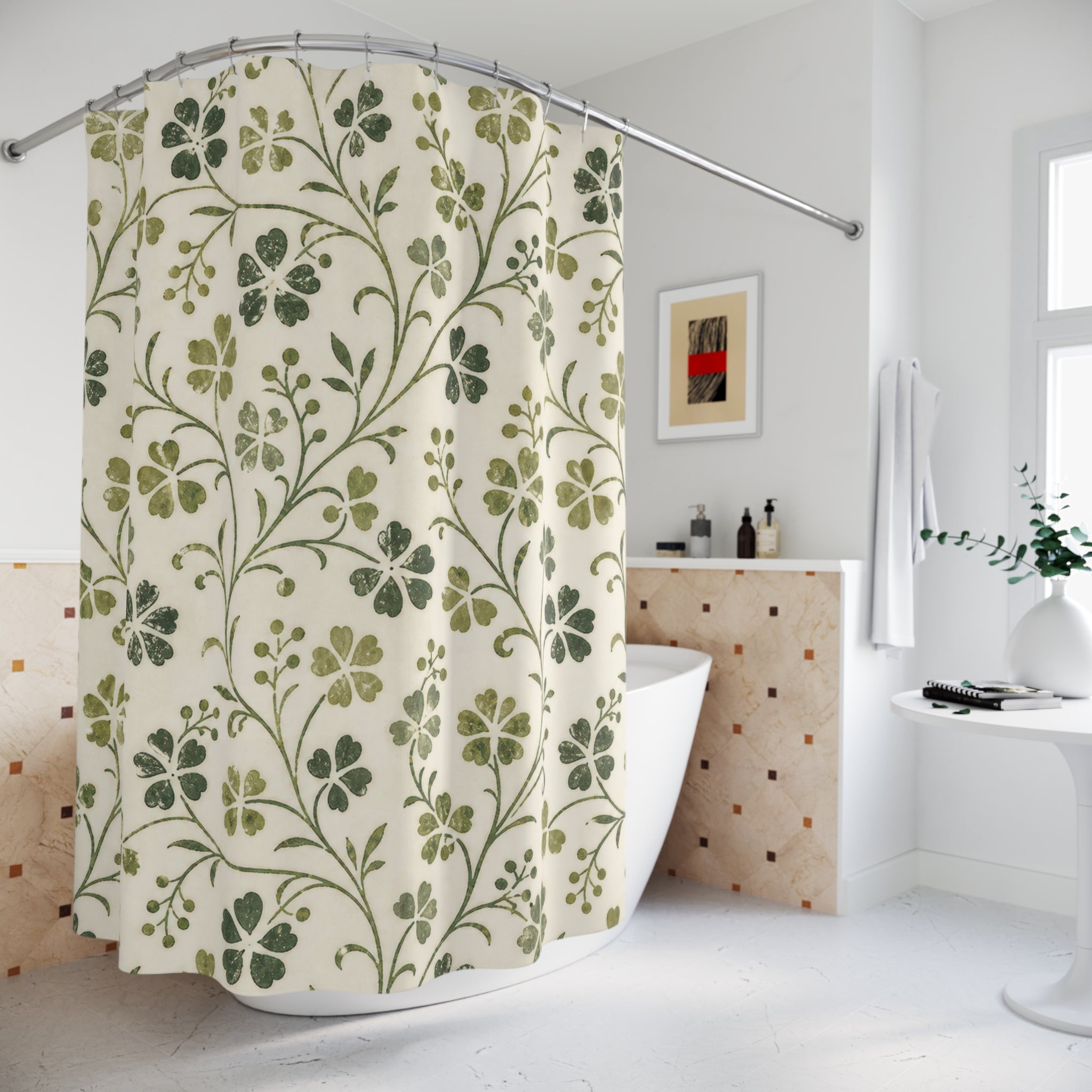 Green Botanical Floral Shower Curtain