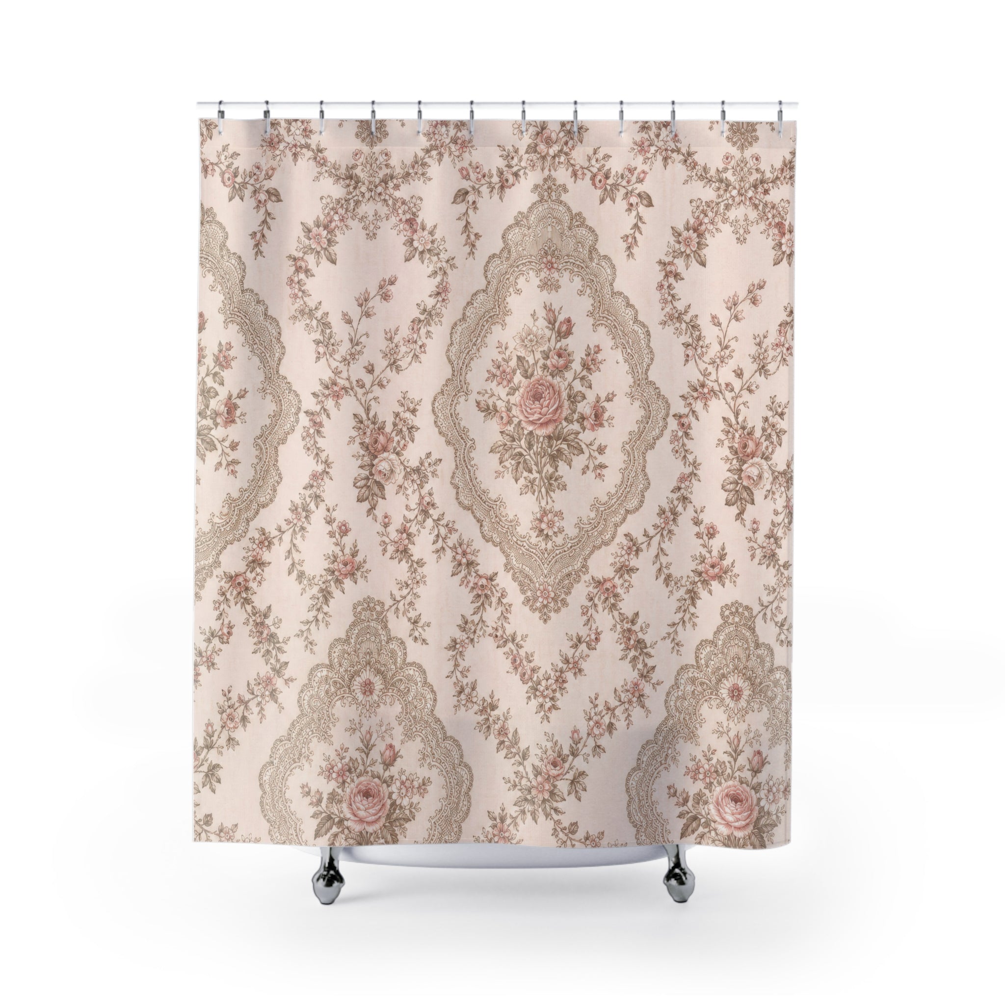 Pink Vintage Floral Medallion Shower Curtain