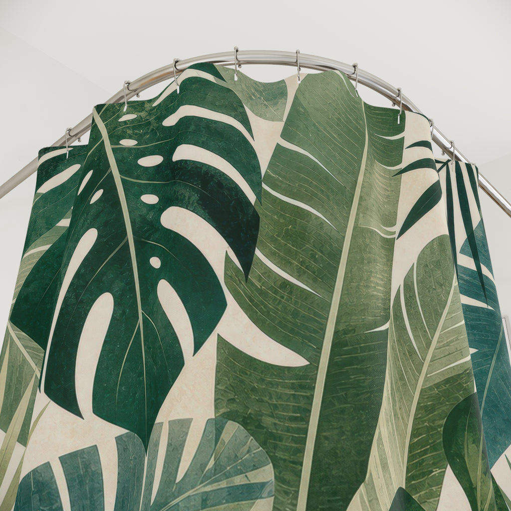 Green Monstera Palm Shower Curtain