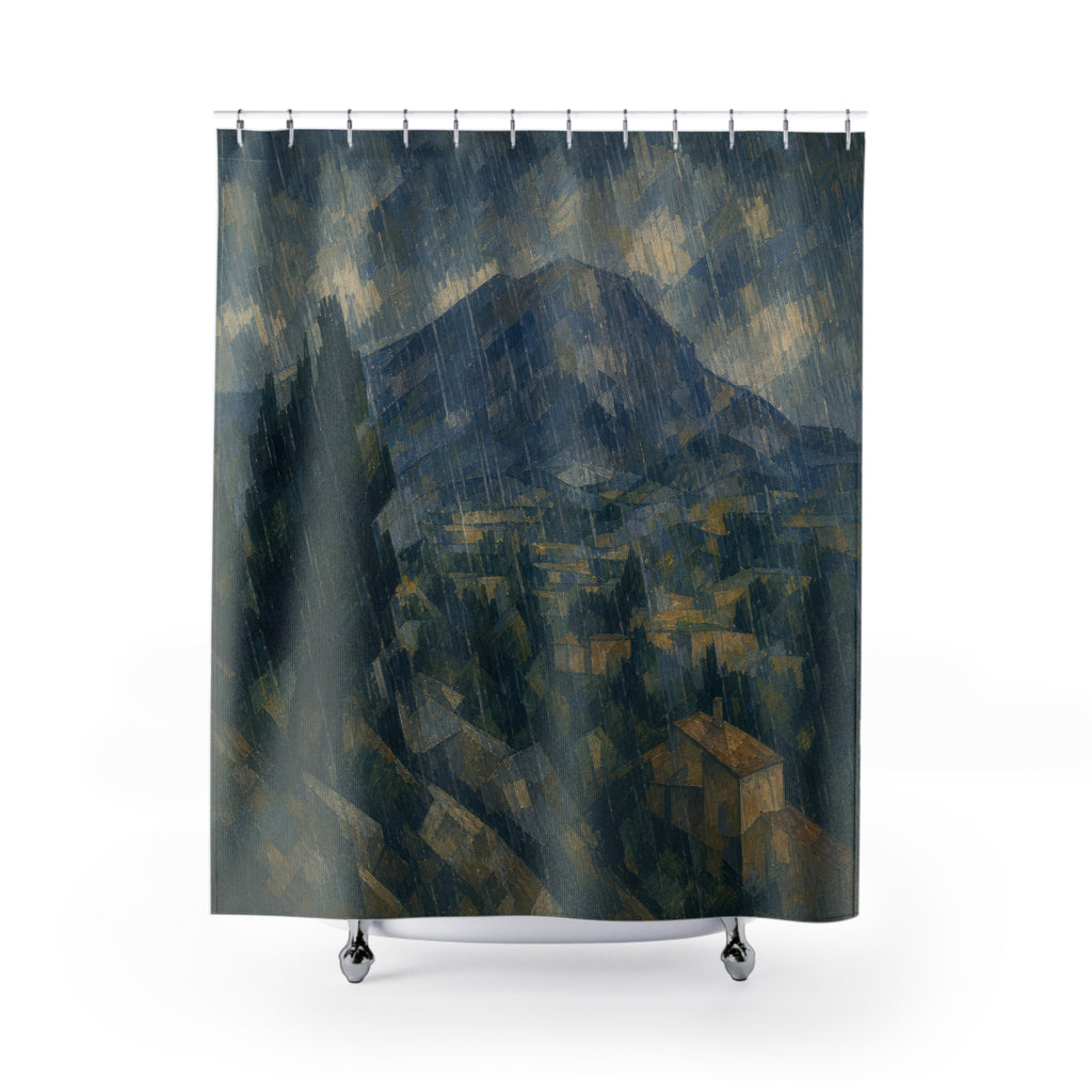 Faceted Mountain Valley Print Shower Curtain