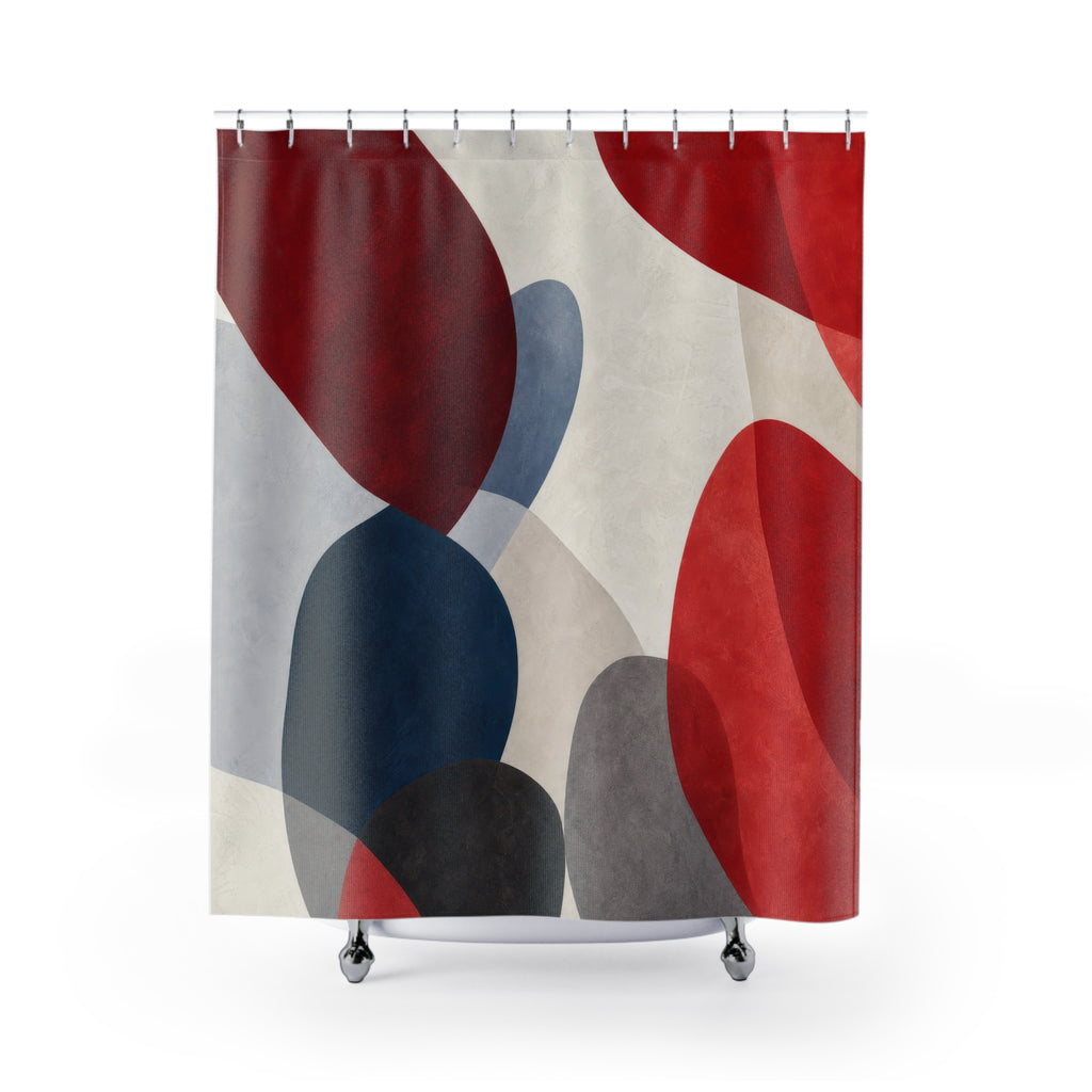 Red Blue Gray Modern Abstract Shower Curtain