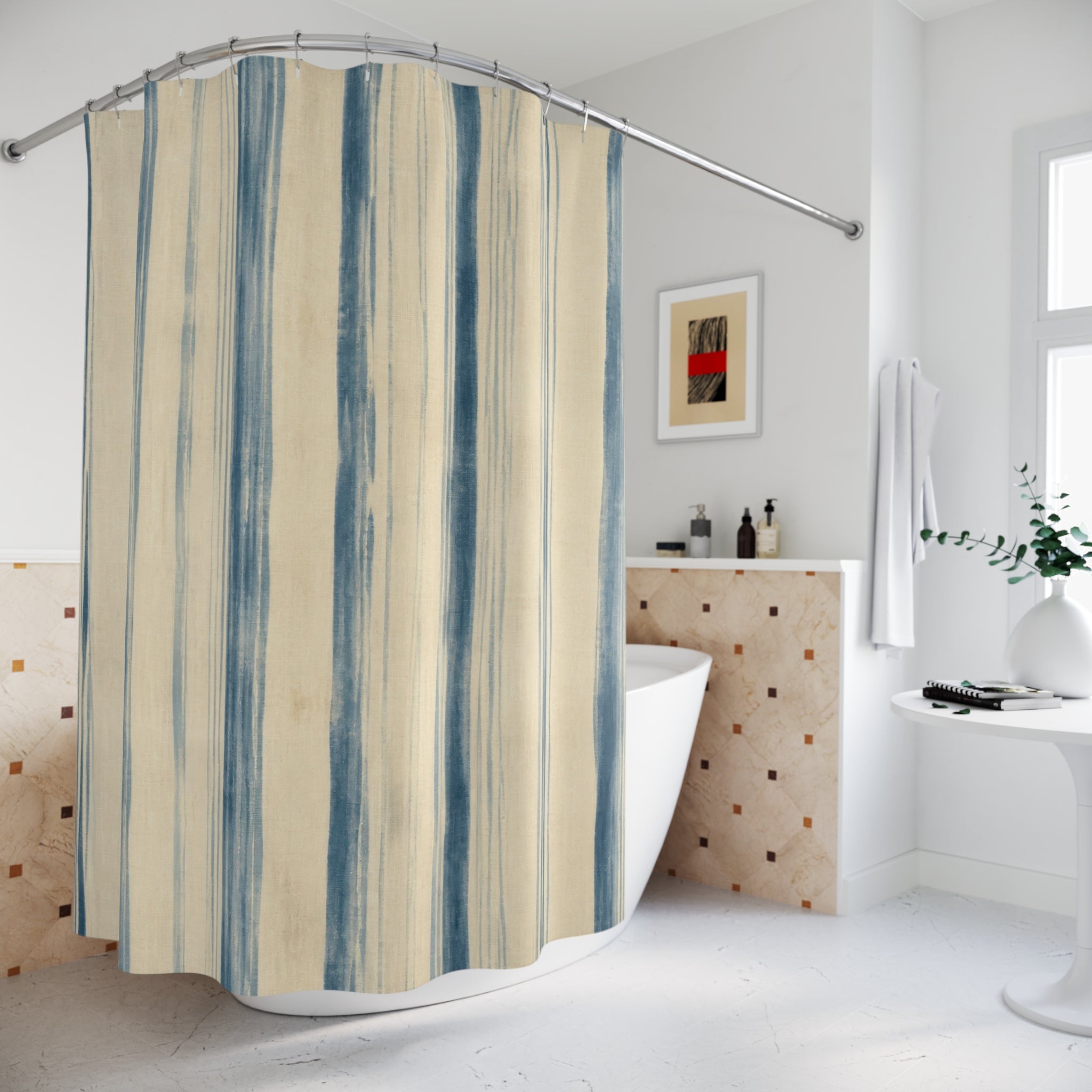 Painterly Watercolor Stripe Shower Curtain