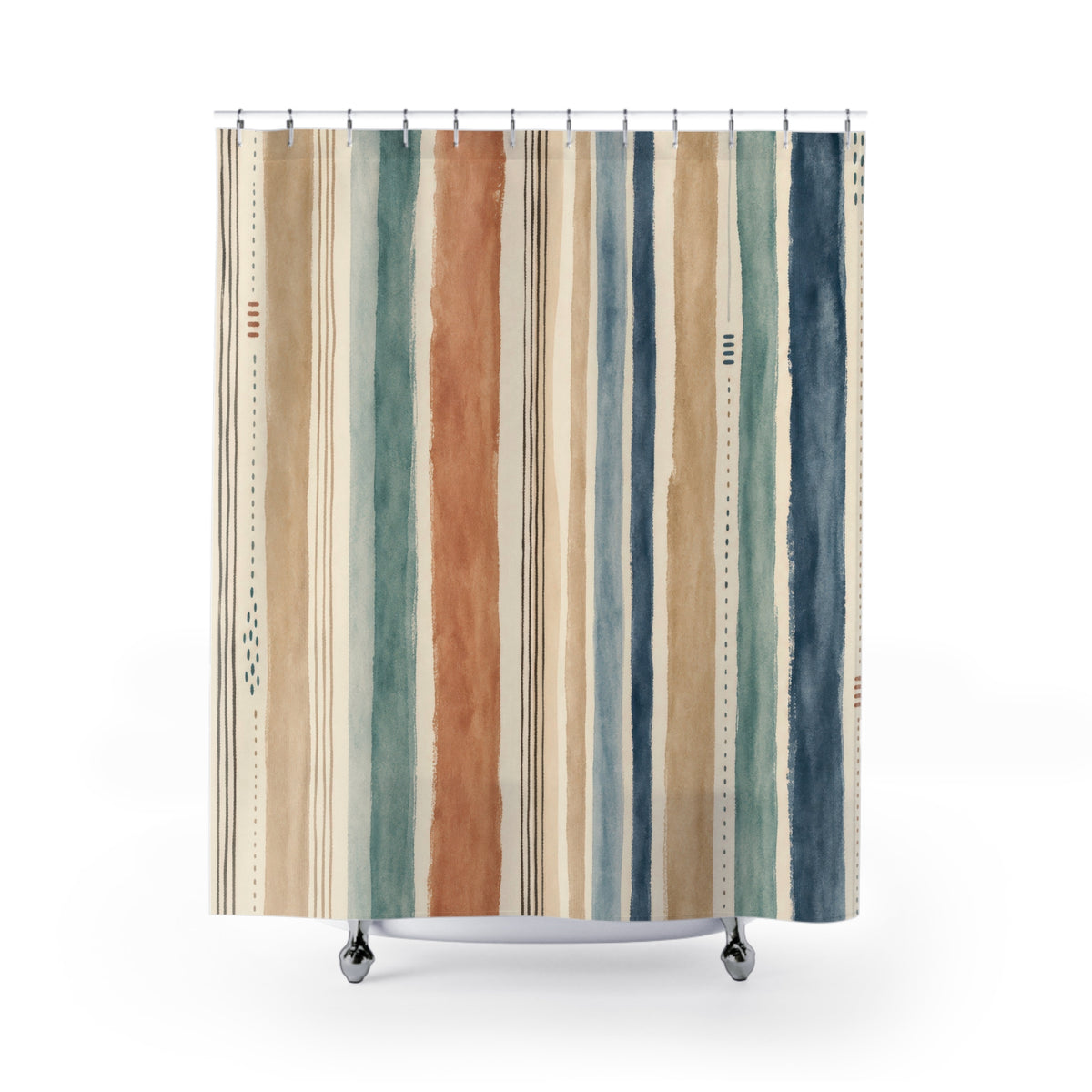 Aqua Blue Terracotta Stripe Shower Curtain