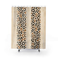 Twin bands of ochre cheetah print on cream shower curtain with full front view