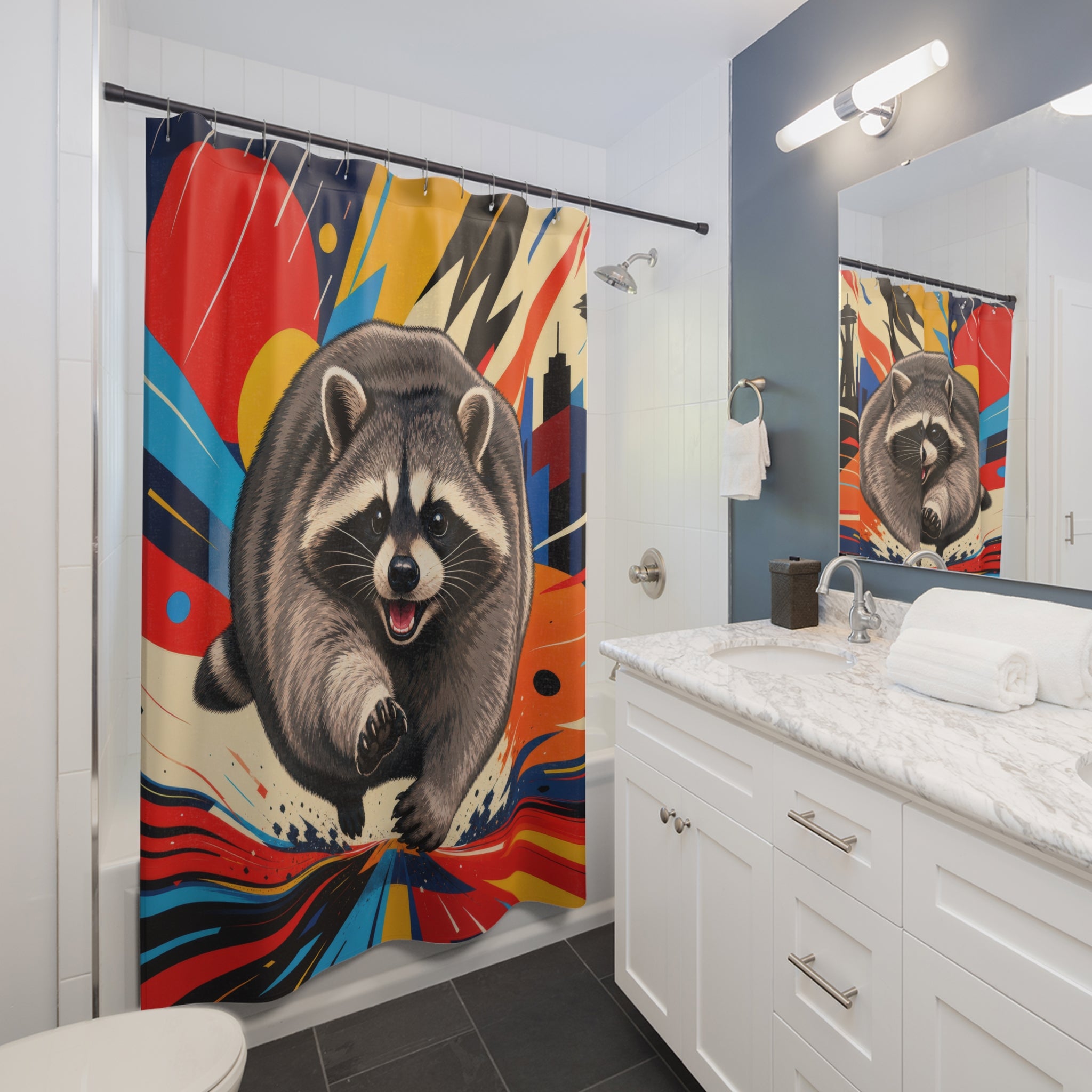 Jimothy Raccoon Pop Art Sprint Shower Curtain