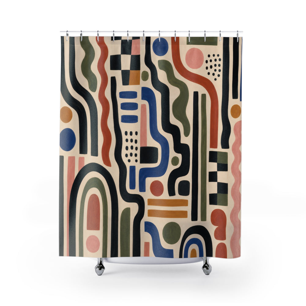 Colorful Memphis Abstract pattern graphic shower curtain with full front view