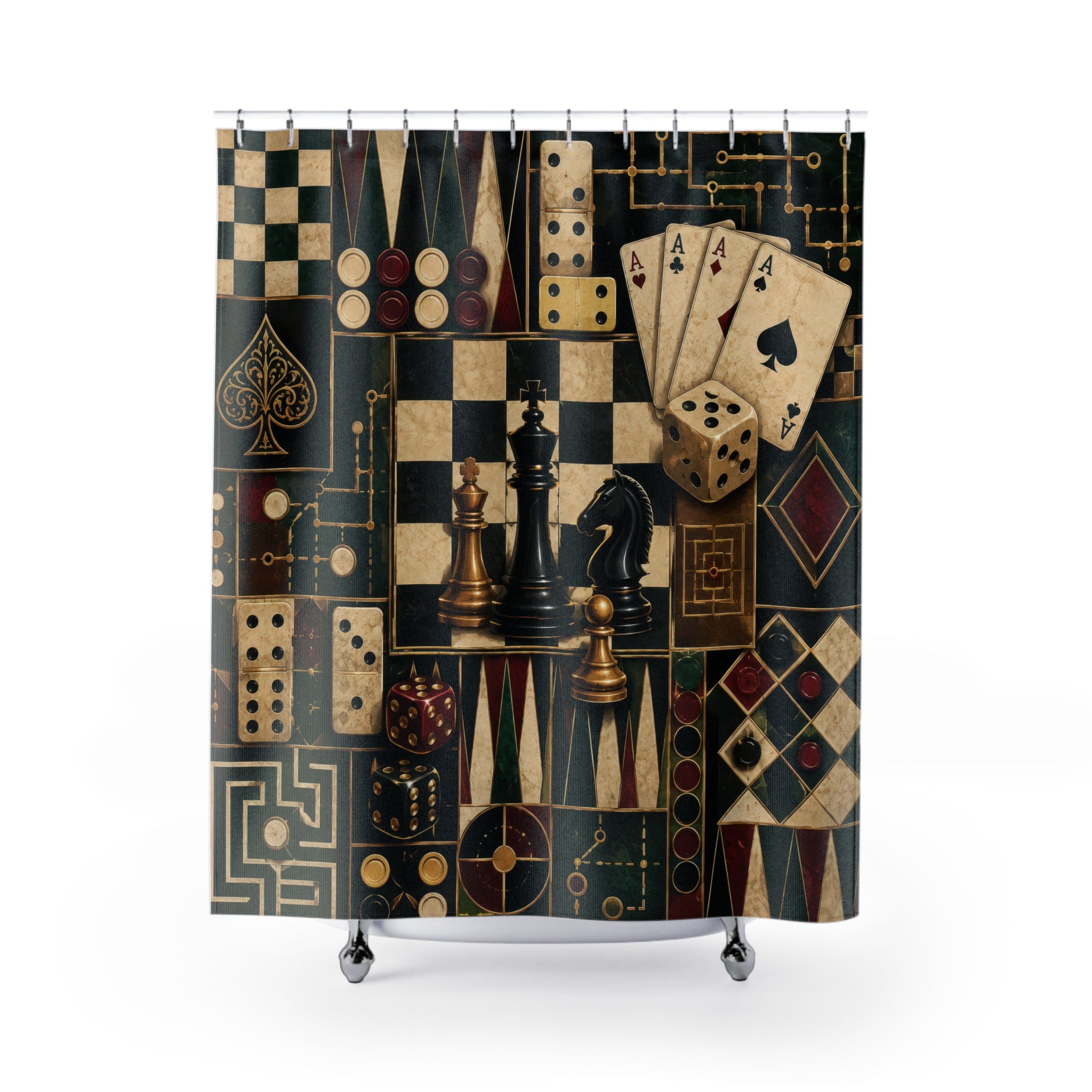 Black Gold Art Deco Games Shower Curtain