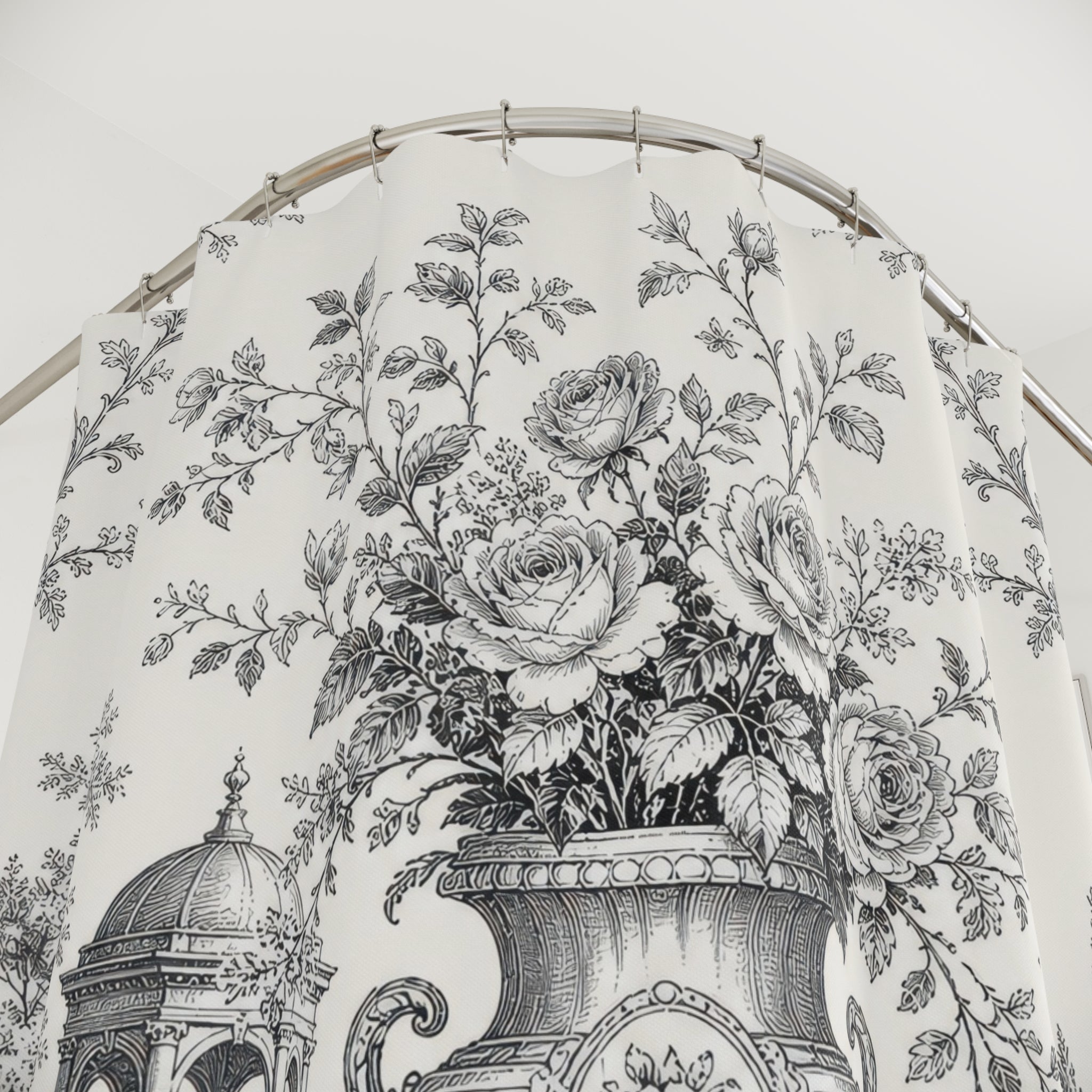 Black White Toile Floral Vintage Cottage Cottagecore Shower Curtain