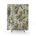 Christmas Gift Shower Curtain, Green Floral Bath Decor, White Rose Pine Present Pattern, Farmhouse Holiday Guest Bathroom Decor Style