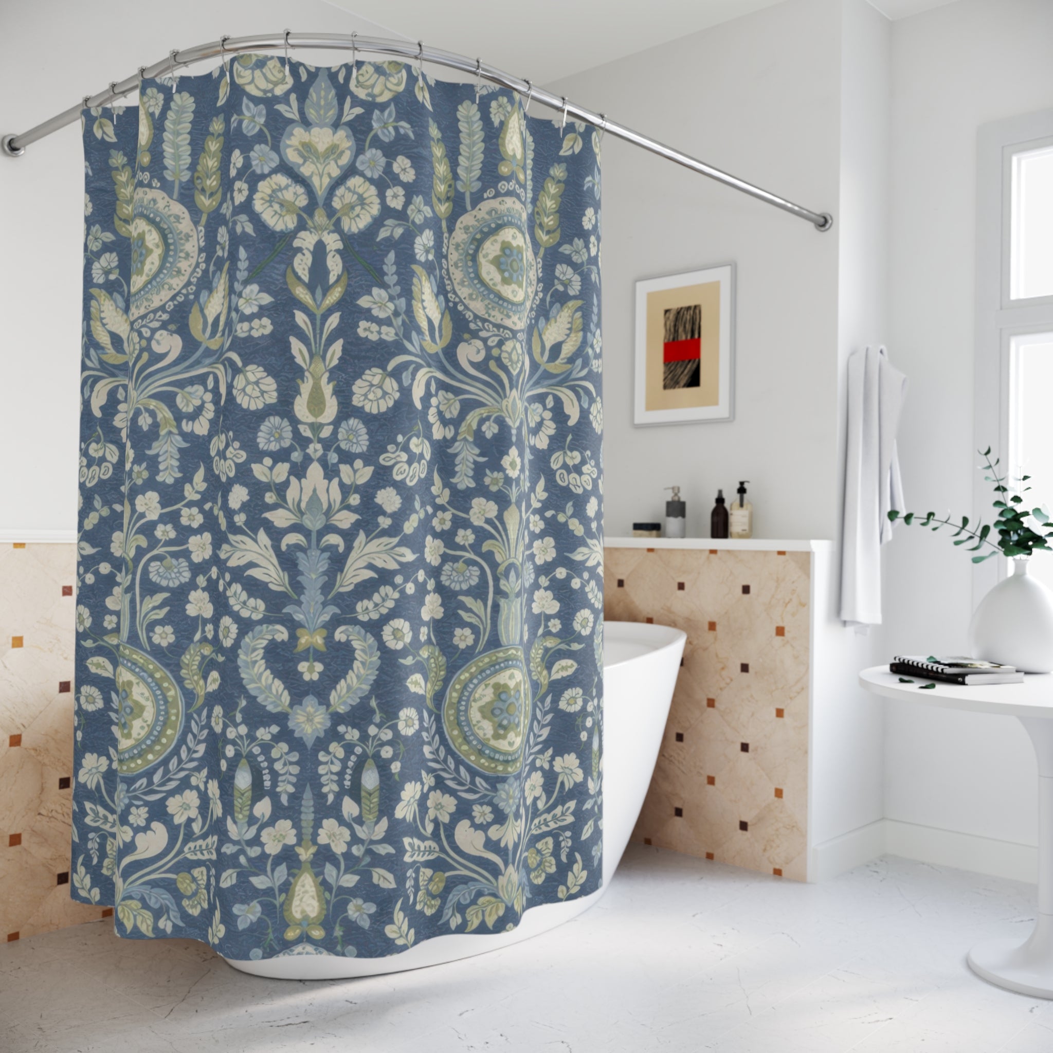 Vintage Suzani Shower Curtain – Blue Green Teal