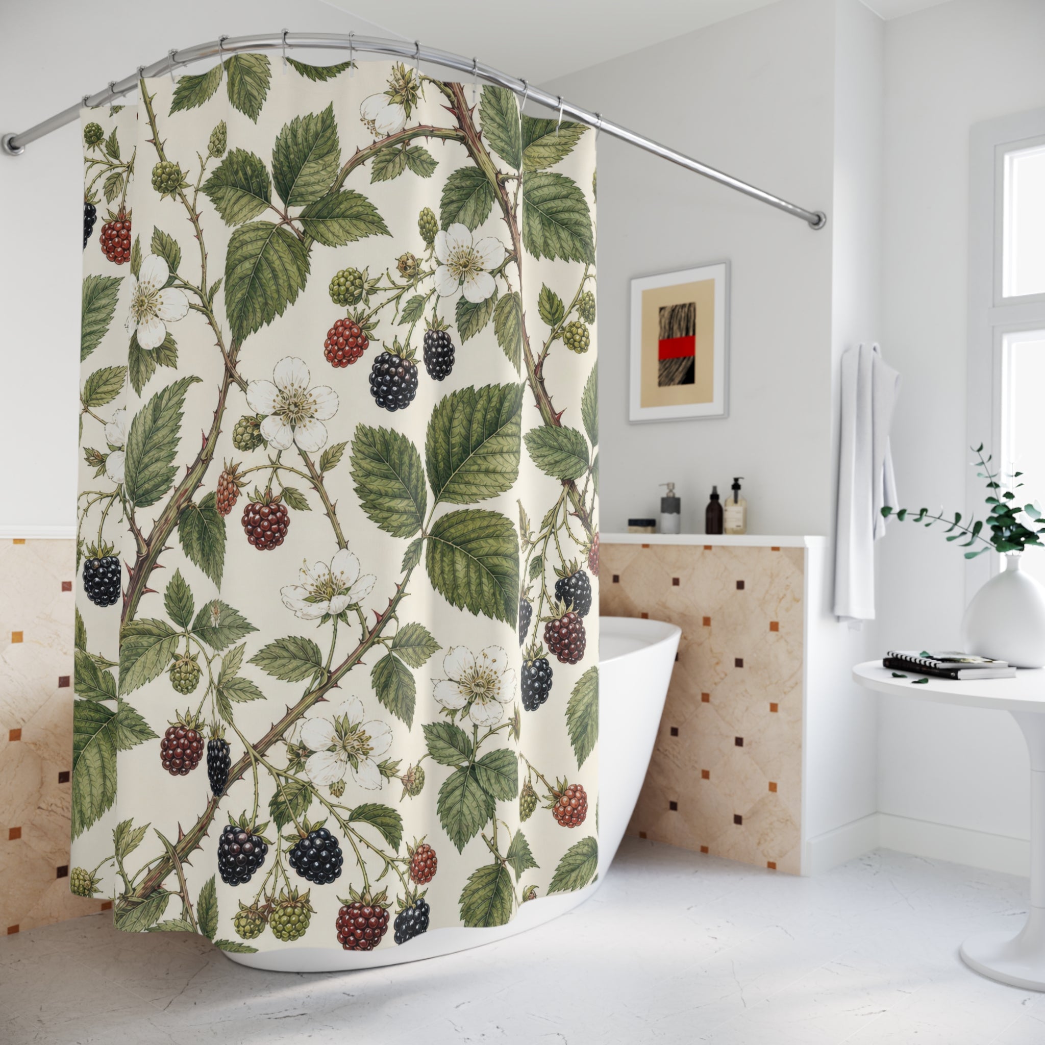 Botanical Berry Bramble Plant Shower Curtain