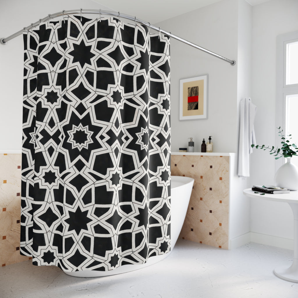 Black White Star Geometric Shower Curtain