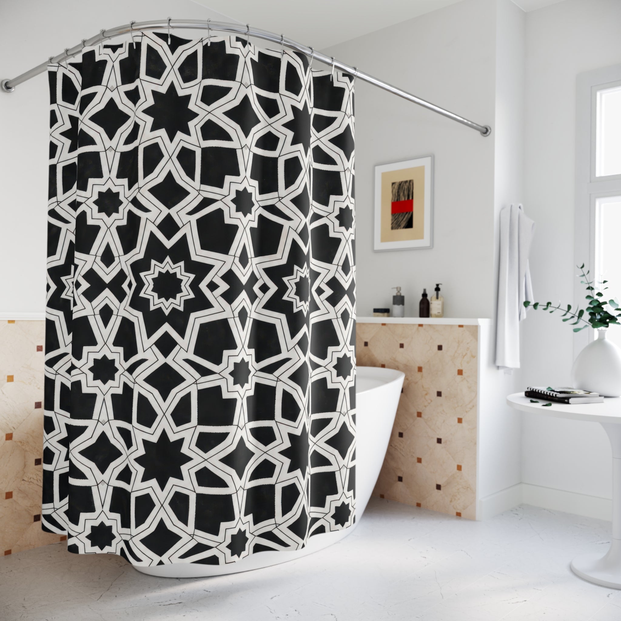 Black White Star Geometric Shower Curtain