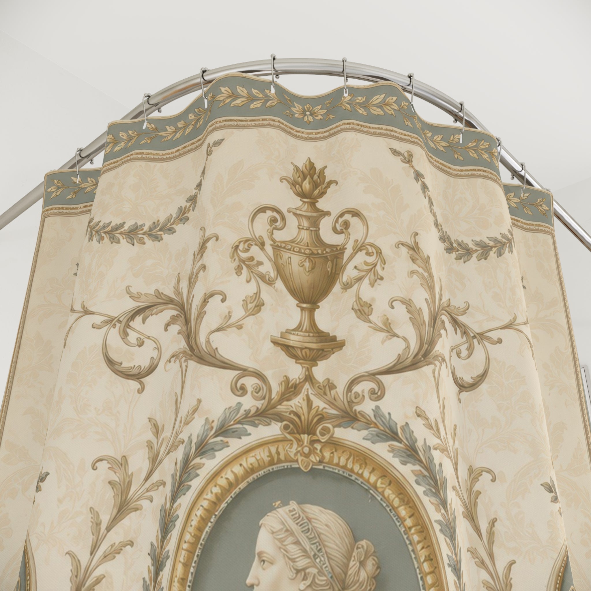 Regency Shower Curtain: Ivory Gold Neoclassical Cameo