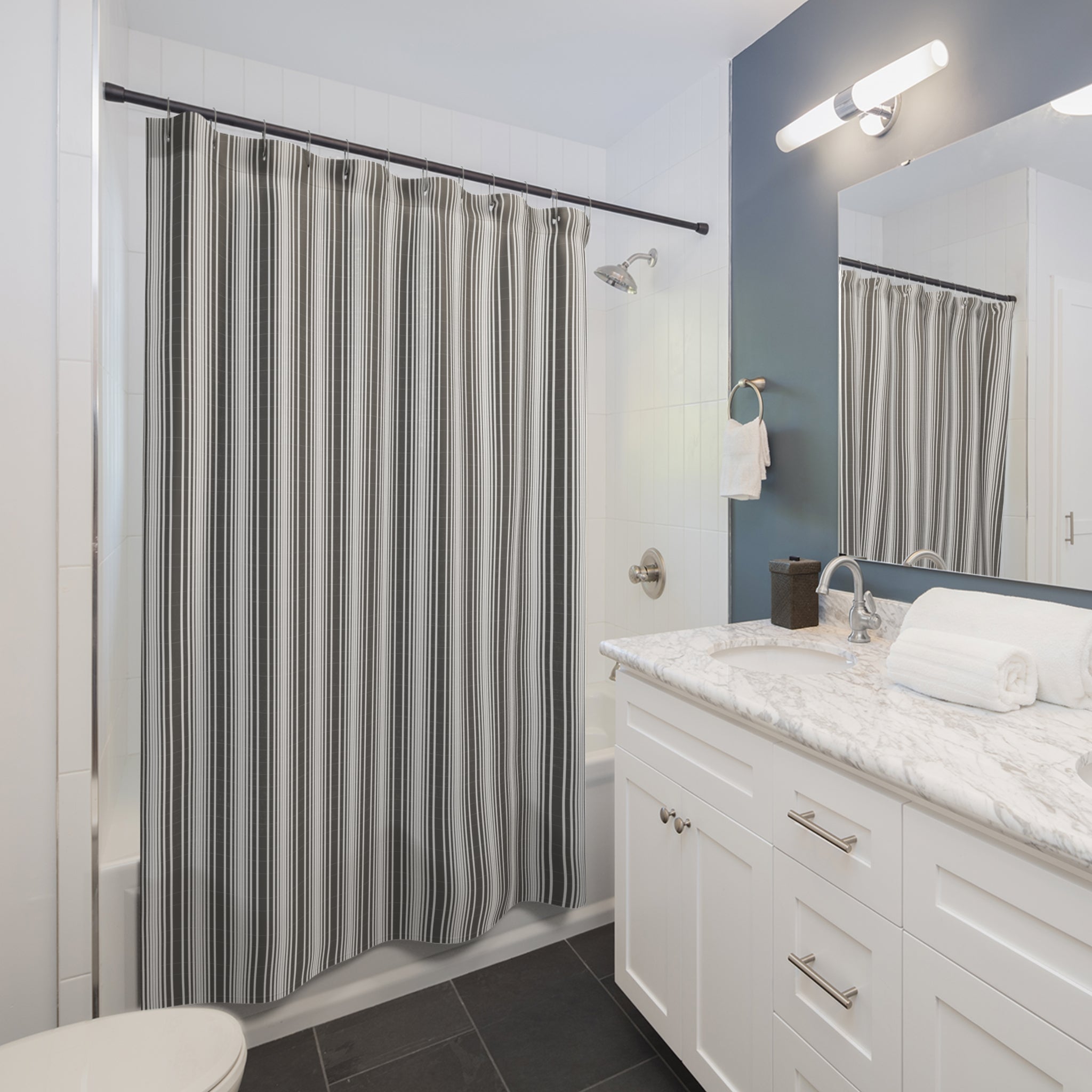 Grey and White Graduated Stripe Shower Curtain
