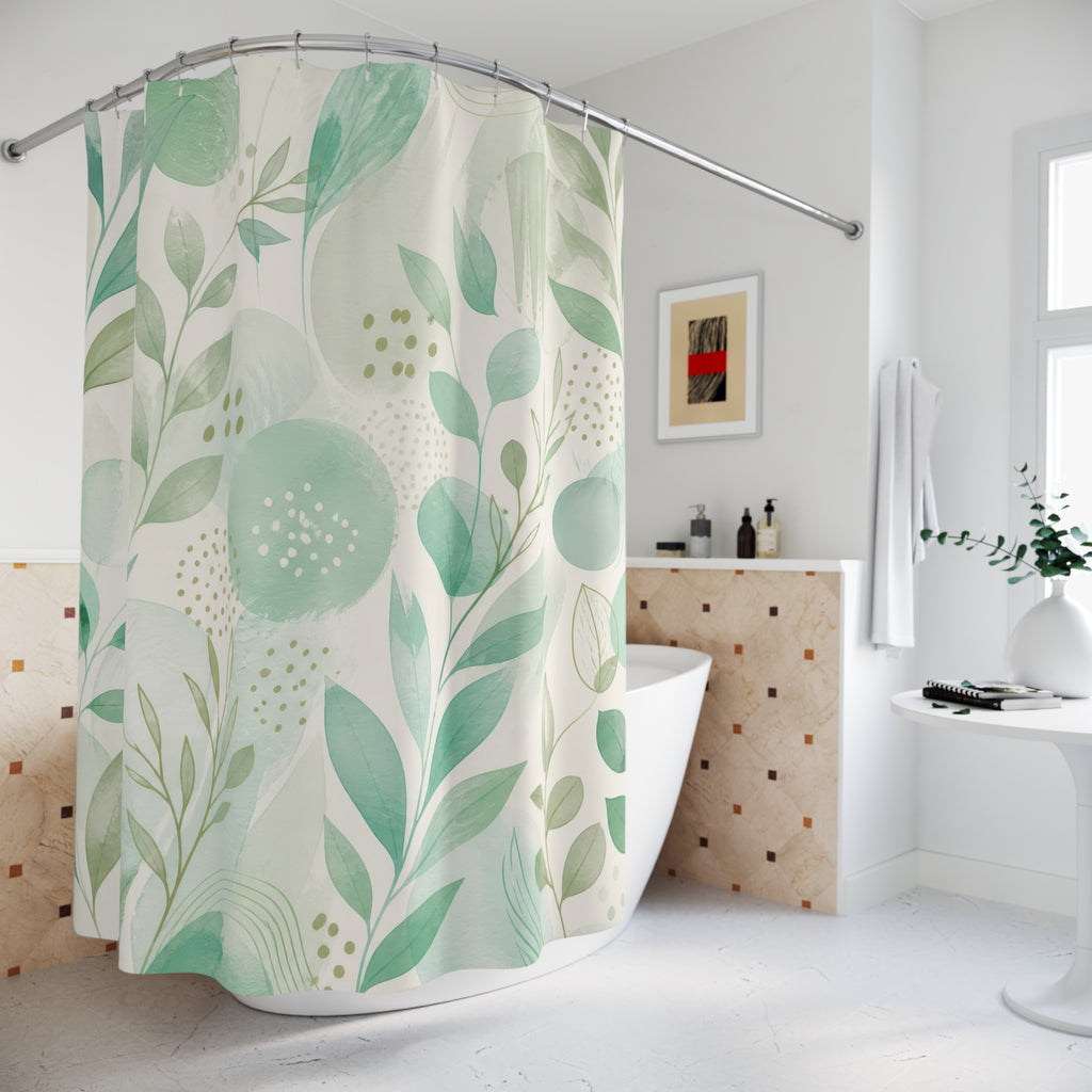 Mint Green Shower Curtain, Airy Botanical Leaf Pattern, Sage Floral Bath Decor, Soft Garden Guest Bathroom Accent, Fresh Pastel Style