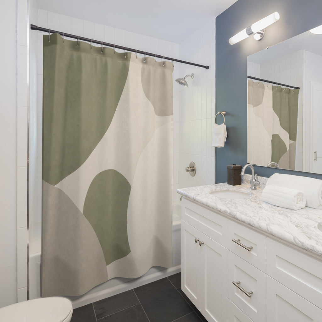 Beige Gray Abstract Sage Green Shower Curtain