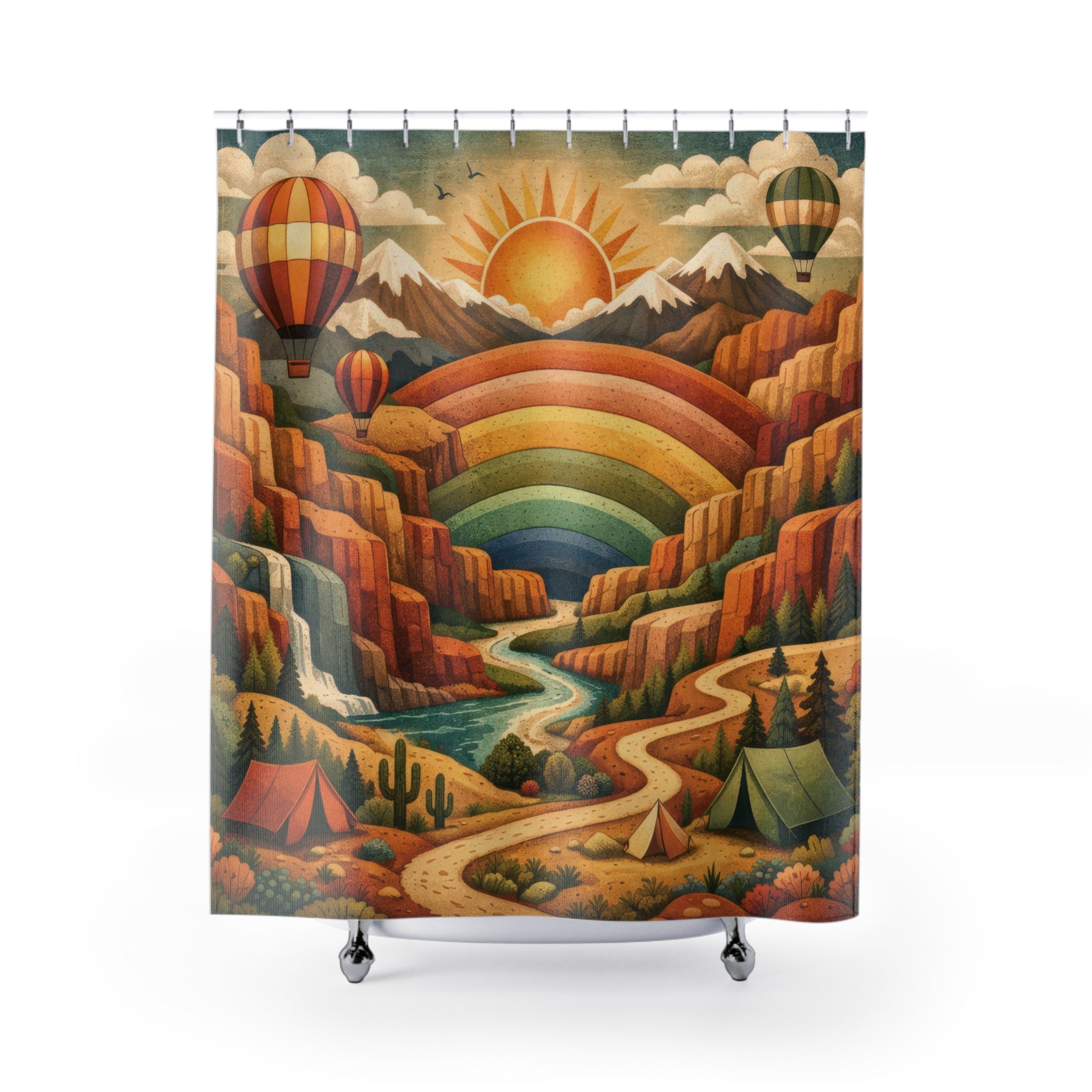 Rainbow Mountain Shower Curtain – Earth Tone Adventure