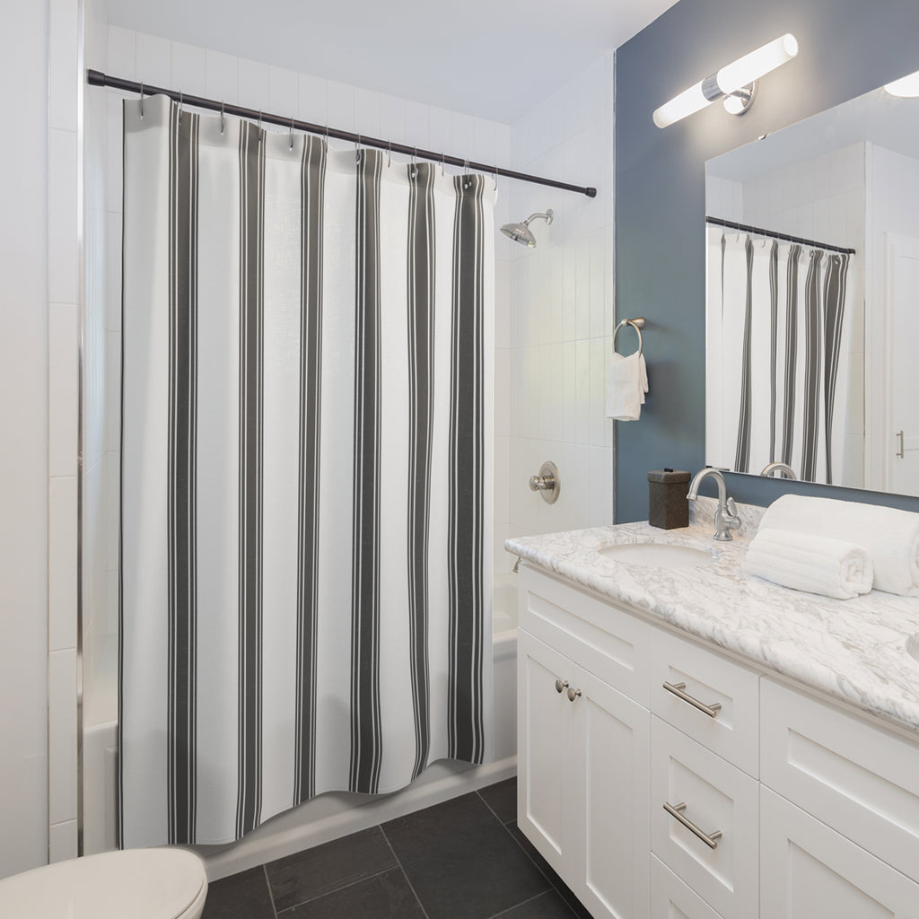 Grey Ticking Stripe Shower Curtain