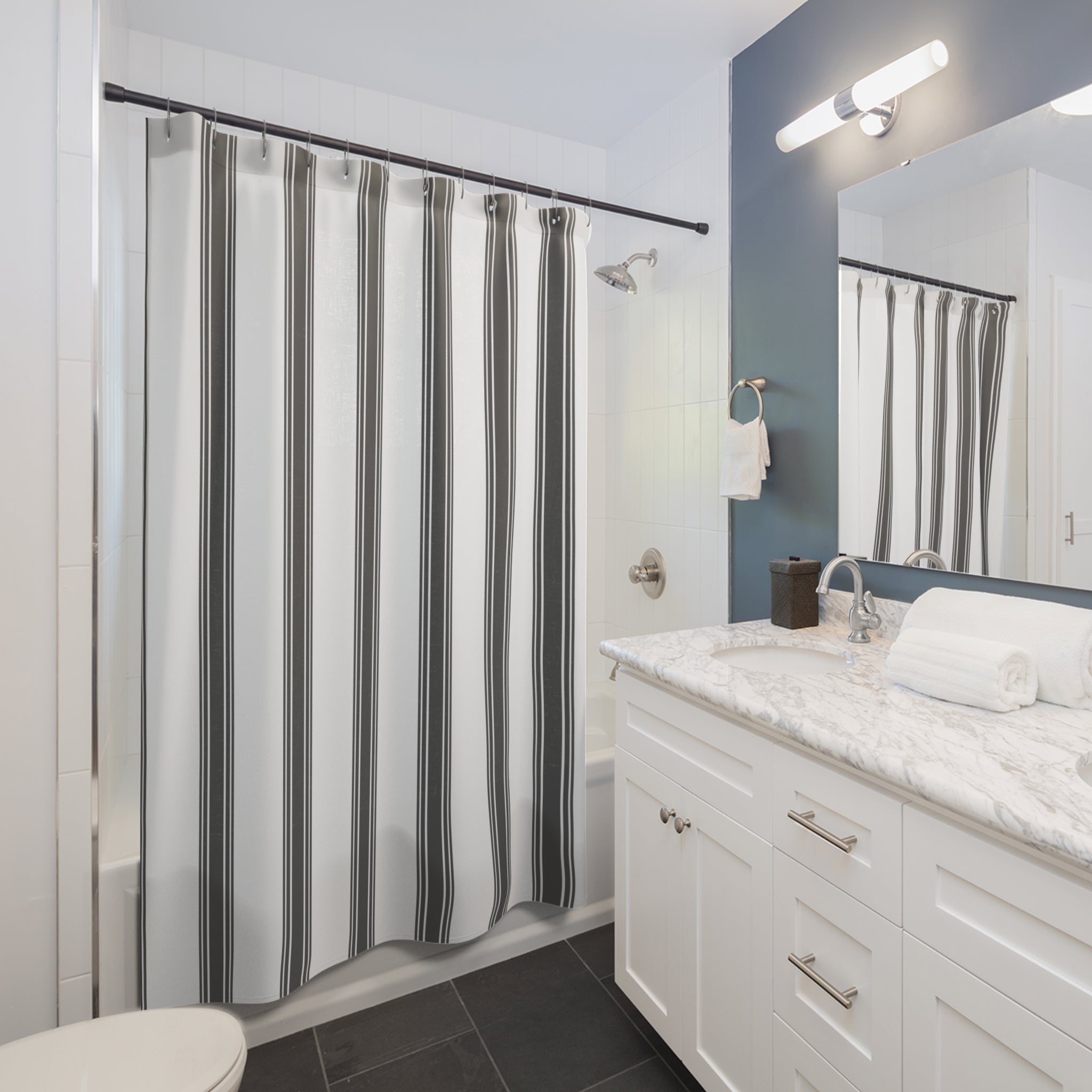Grey Ticking Stripe Shower Curtain
