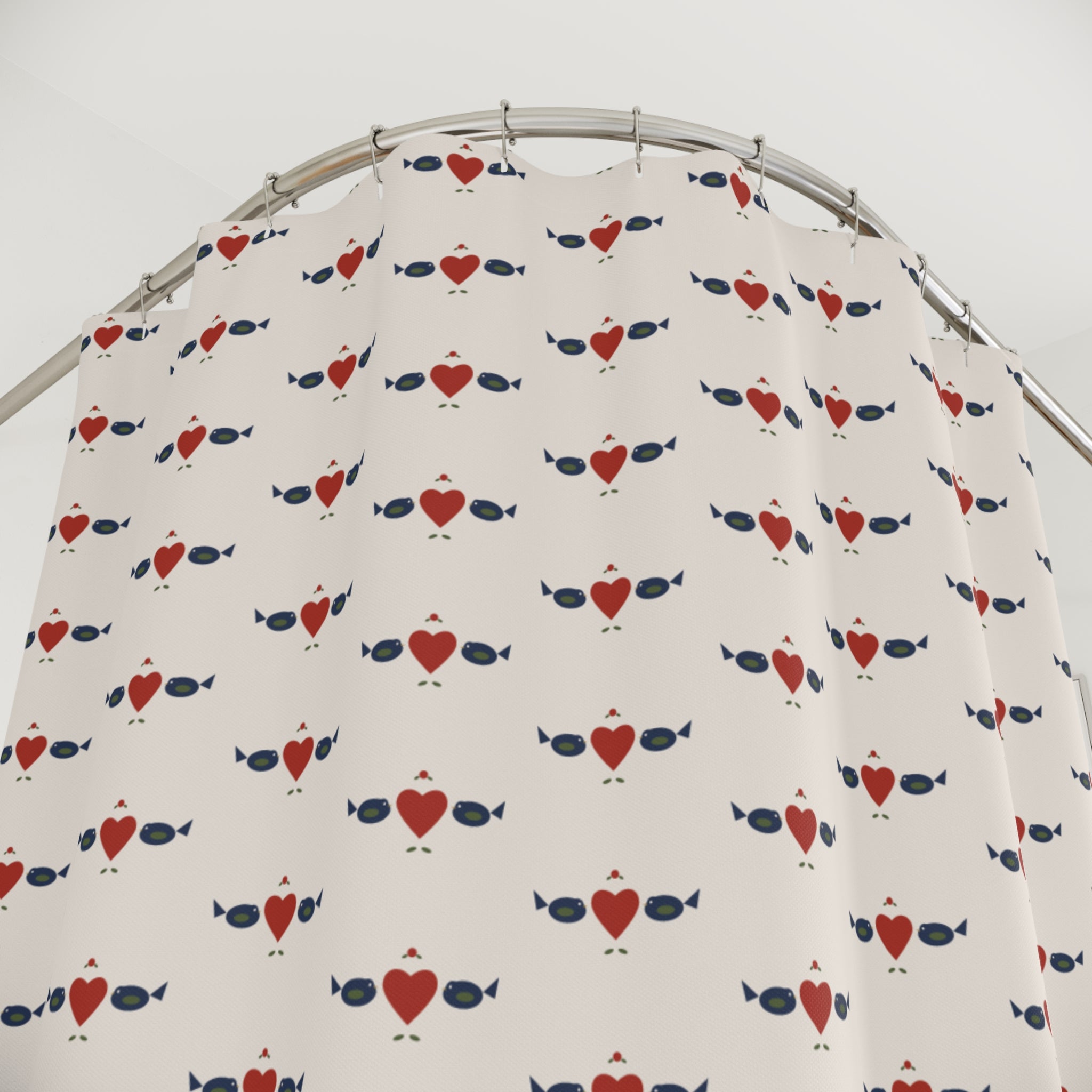 Folk Art Love Birds Shower Curtain – Heart & Floral