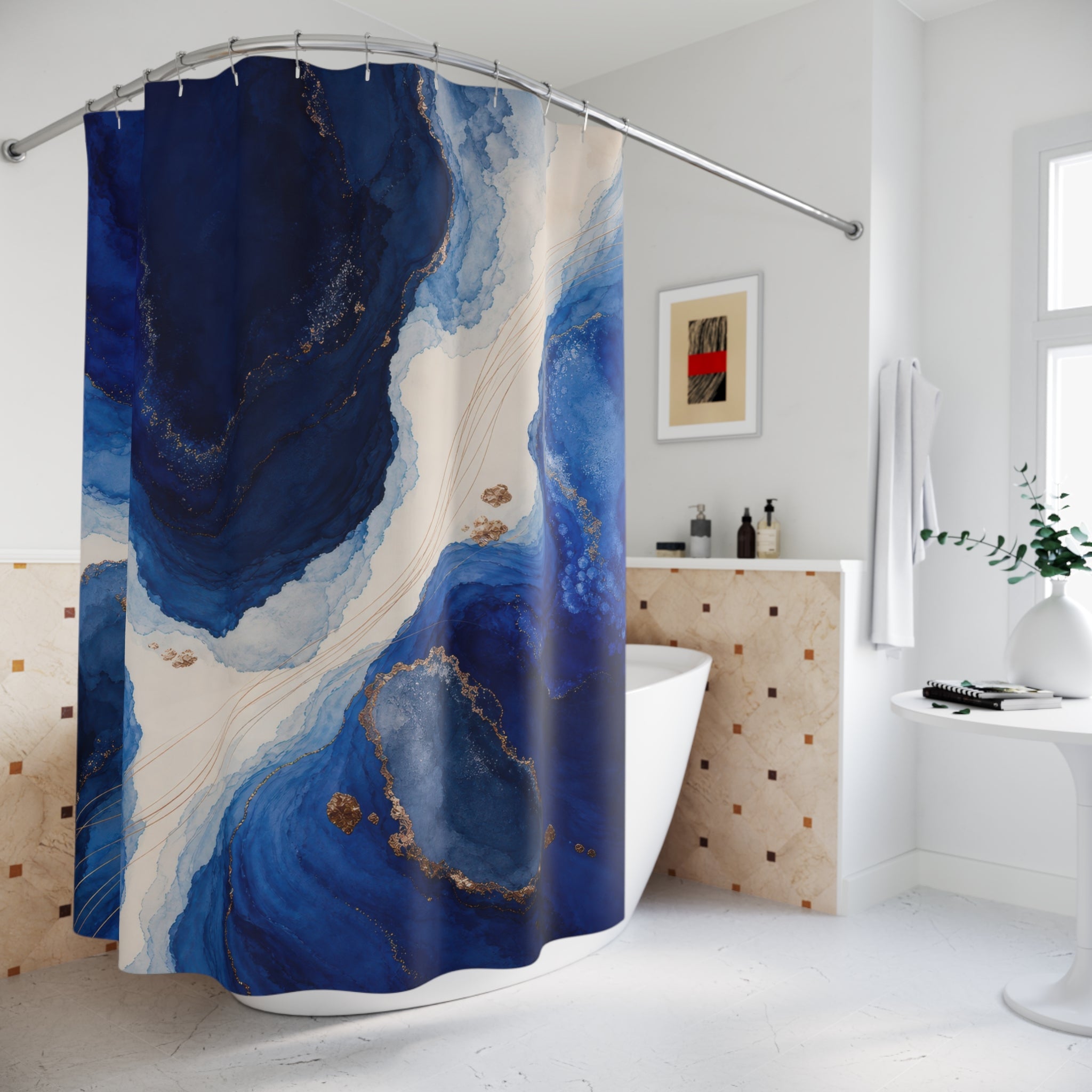 Ultramarine Tidal Forms Navy Blue Shower Curtain