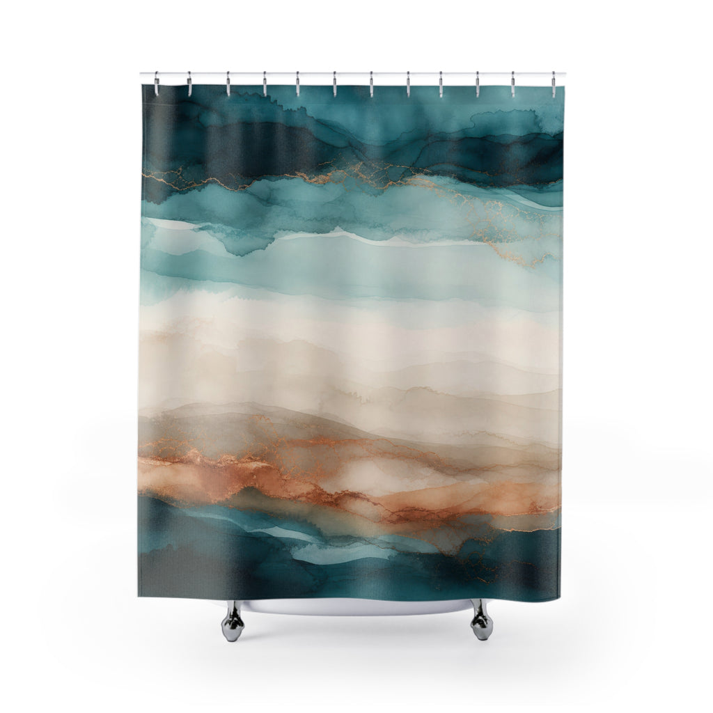 Teal & Copper Watercolor Tide Shower Curtain