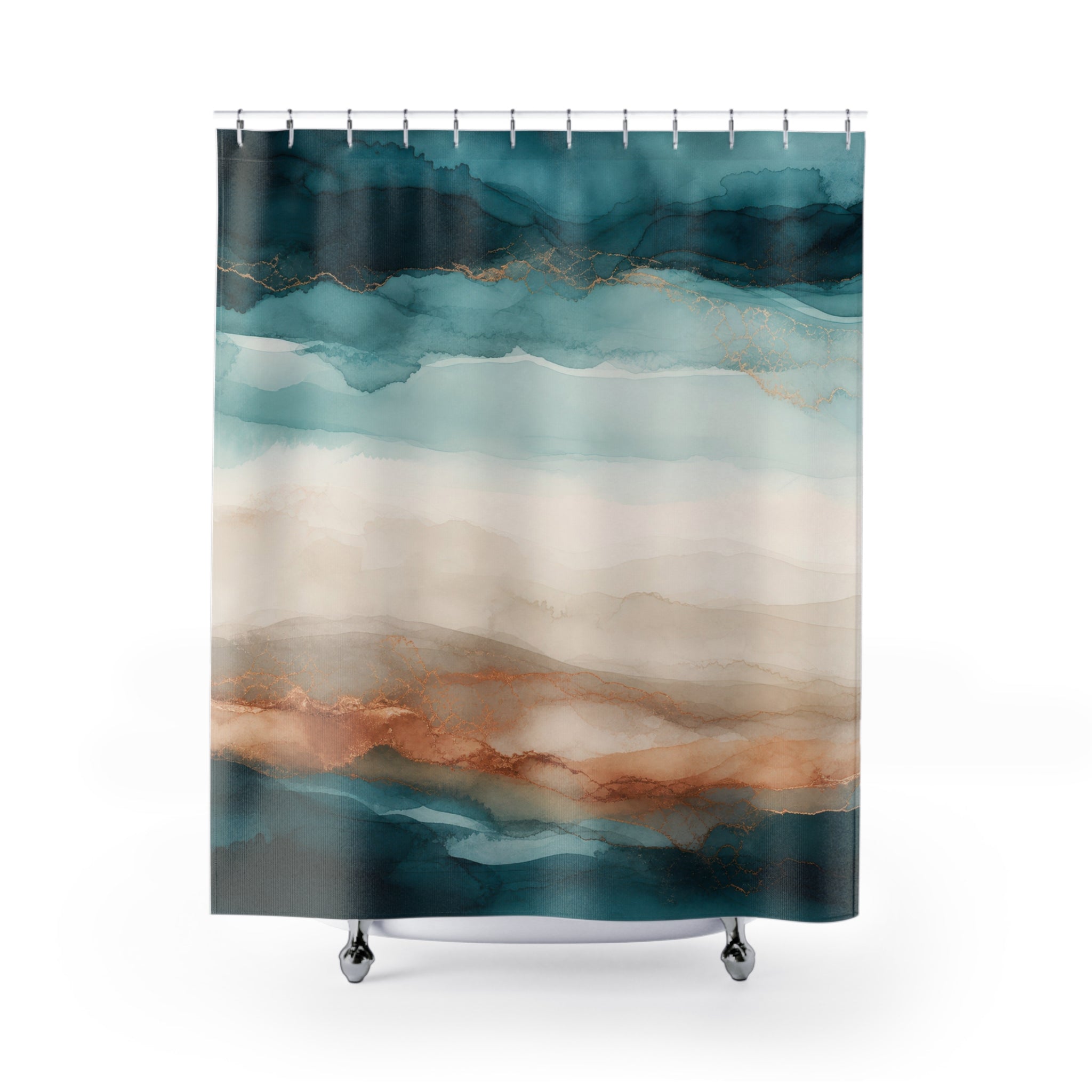 Teal & Copper Watercolor Tide Shower Curtain