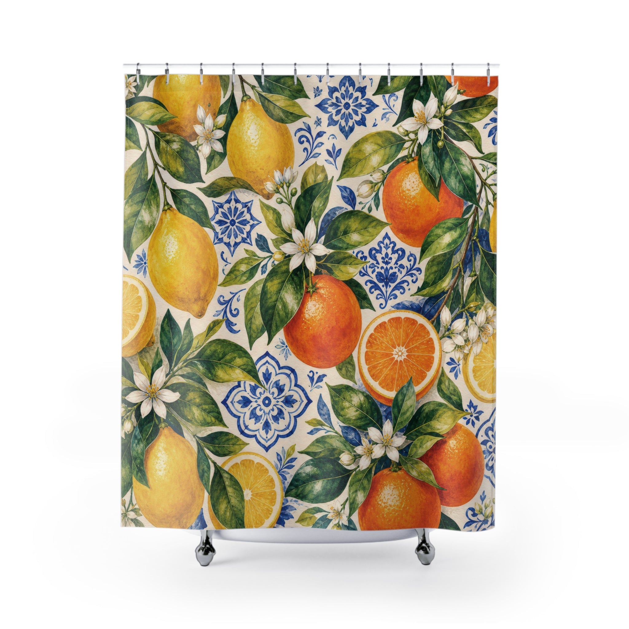 Citrus Shower Curtain: Lemon Orange Botanical Pattern